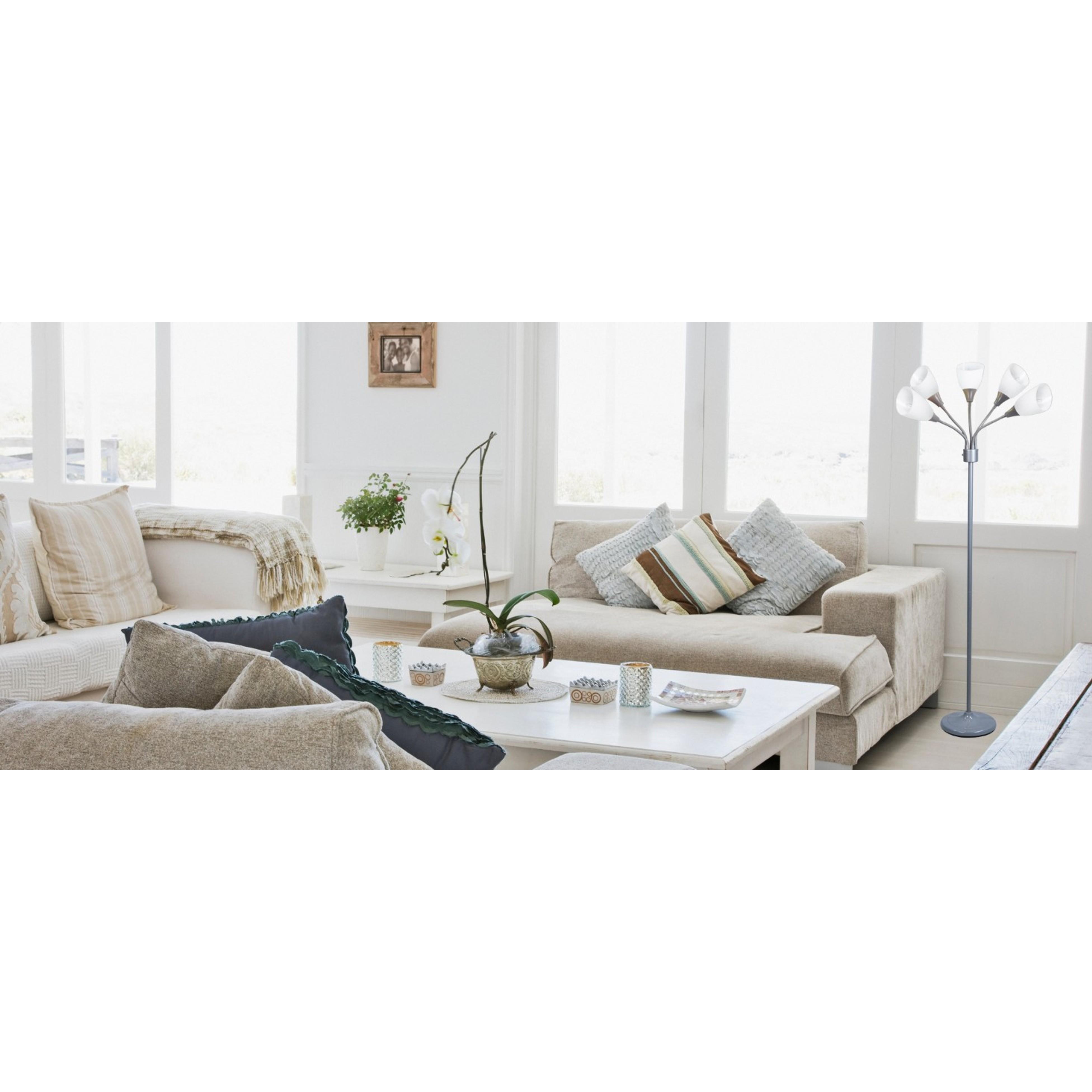 Medusa 5-Light Floor Lamp – Silver Multi-Head Standing Lamp w/ 5 Adjustable White Acrylic Shades for Bedroom, Living Room, Office, Requires E12 Candelabra-Base LED Bulbs