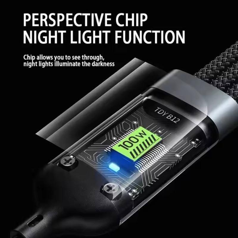 3-in-1 100W Phone Charging Cable, USB to Type-C Fast Charger Cable, Mobile Phone Charger Cable for iPhone 15 14 Samsung Xiaomi Huawei