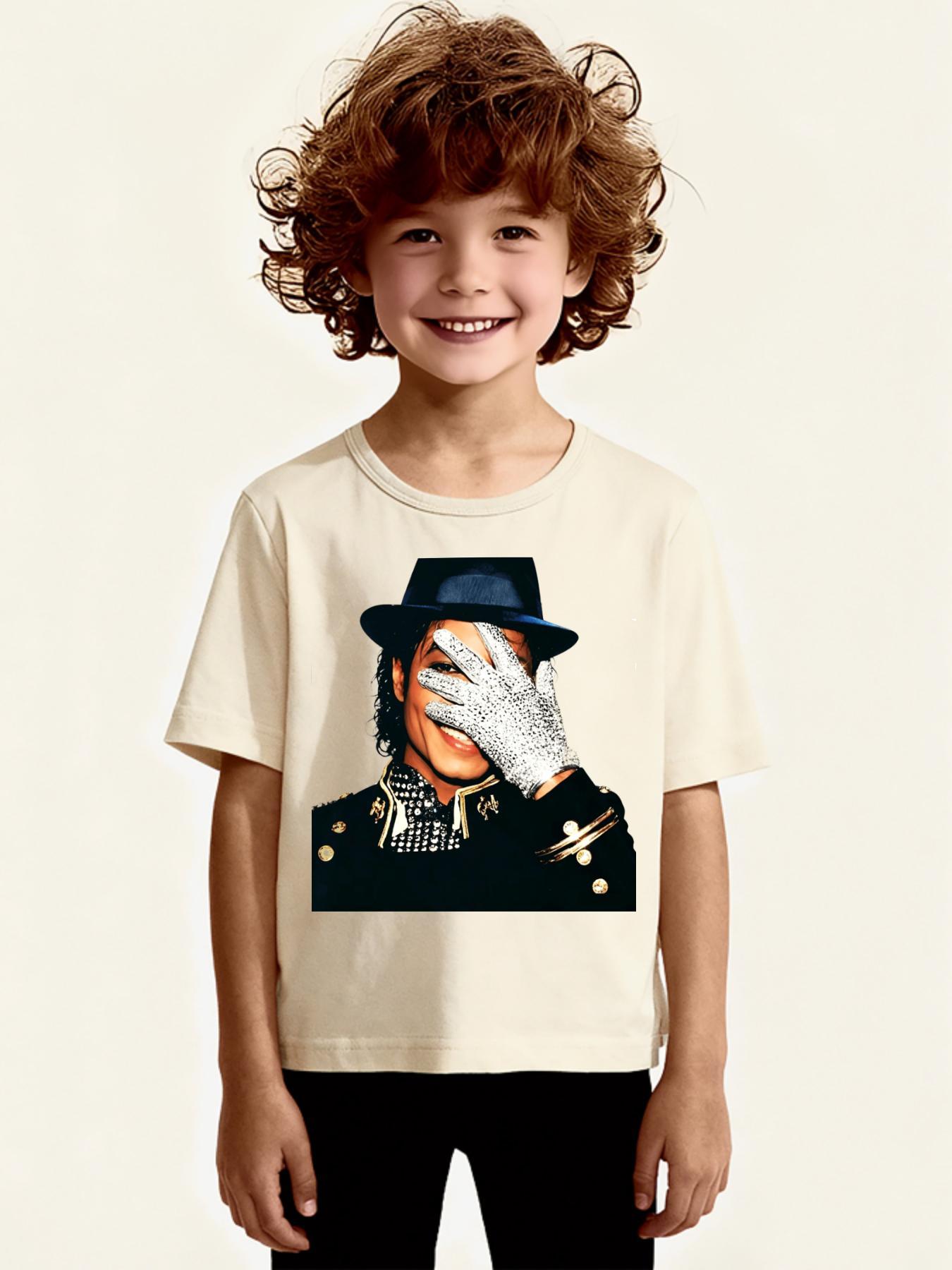 Kids Michael Jackson Classic Glove Portrait Graphic Tee Little Boy Shirts Original King of Pop Vintage Stage Print Cotton Compression Shirt Workout Tops Cool Outdoor Stuff Boys Girls Pop Legend Casual Summer Boy Gifts Back To School Clothes Shirts For Gir