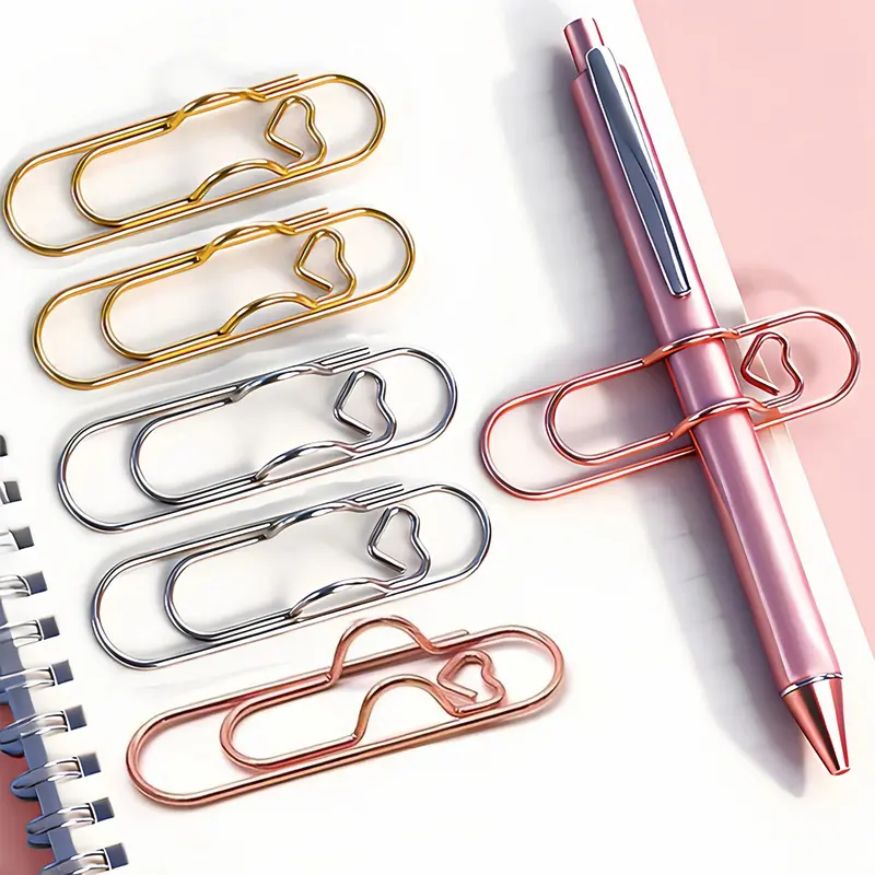 Random Color Iron Metal Pen Clip (6 Counts), Multifunctional Metal Pen Clips with Buckle, Adjustable Journal Diary Enhancer Stationery Accessories for Office, School, Home