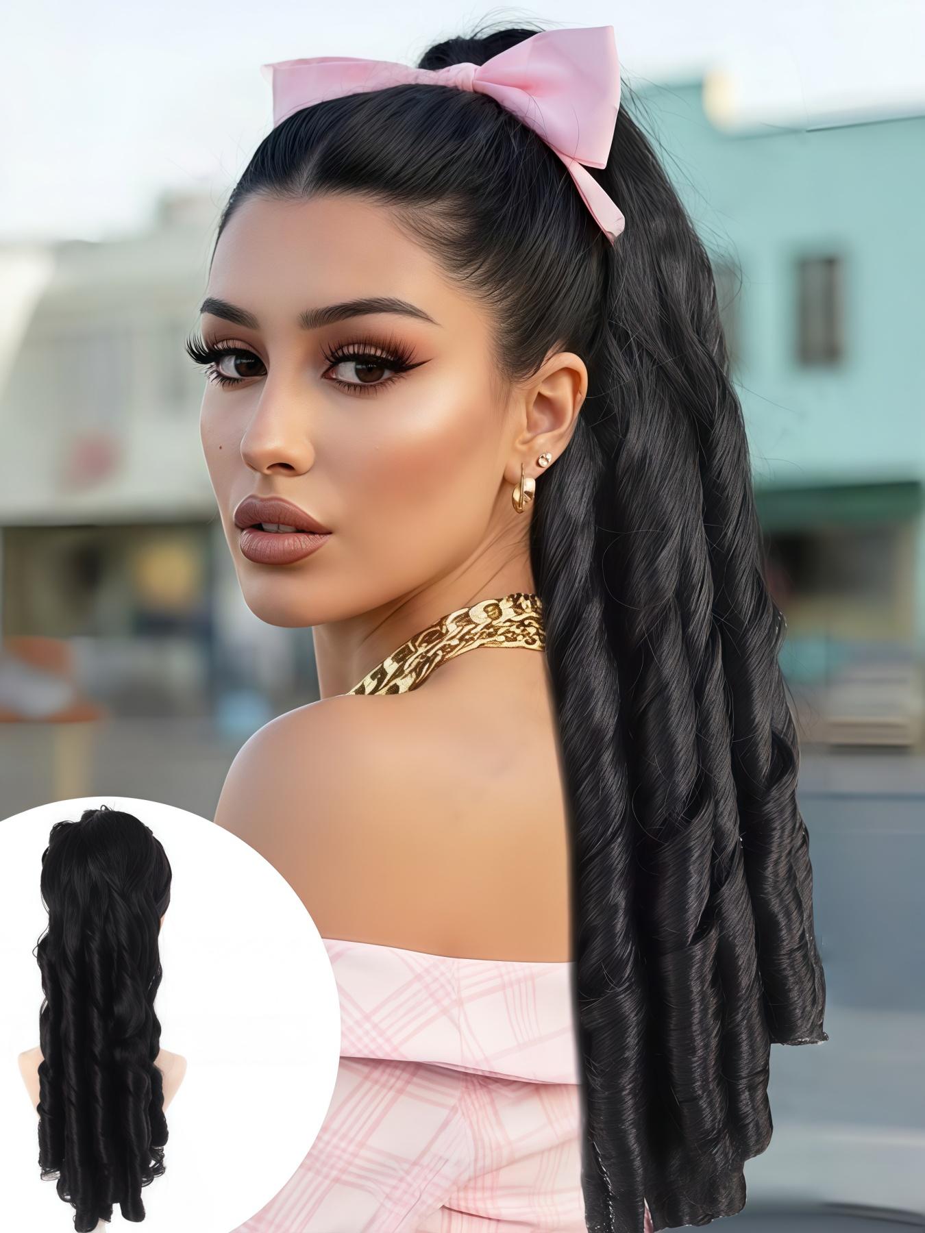 20 inch Long Wavy Synthetic Ponytail Drawstring Roman Curly Ponytail Wine Red Extensions for Women Daily Party Use,Drawstring Style Roman Curl Ponytail Wig Suitable for Women's Daily Wear and Holidays 20 inch Long Wavy Synthetic Ponytail Drawstring Roman Curly Ponytail Wine Red Extensions for Women Daily Party Use,Drawstring Style Roman Curl Ponytail Wig Suitable for Women's Daily Wear and Holidays