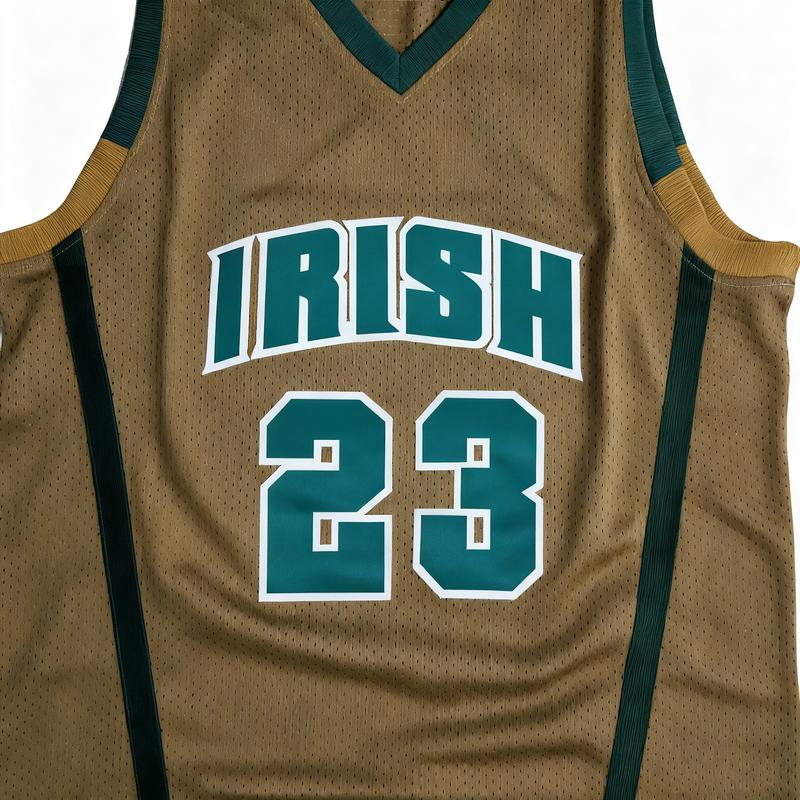 2026 Men Women High School Basketball Jersey IRISH 23 JAMES Stitched Embroidery Numbers Outdoor Sports Shirt Mesh Breathable Fashion For Indoor Basketball Court Running Fitness Yellow Green White Memorial