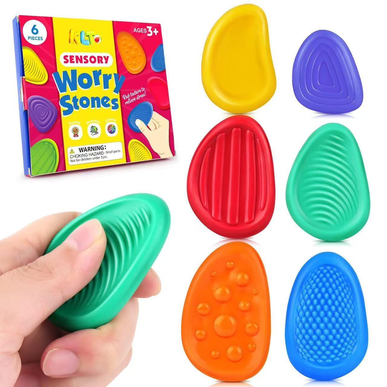 Fidget Toys Sensory Stone for Kids: 6 Pack Sensory Bundle Textured Soft Worry Stone for Autism Kids - Fidget Stress Calming Toys for Students Anxiety Relief - Small Prizes Fidget Toys for ADHD Calssroom Prize