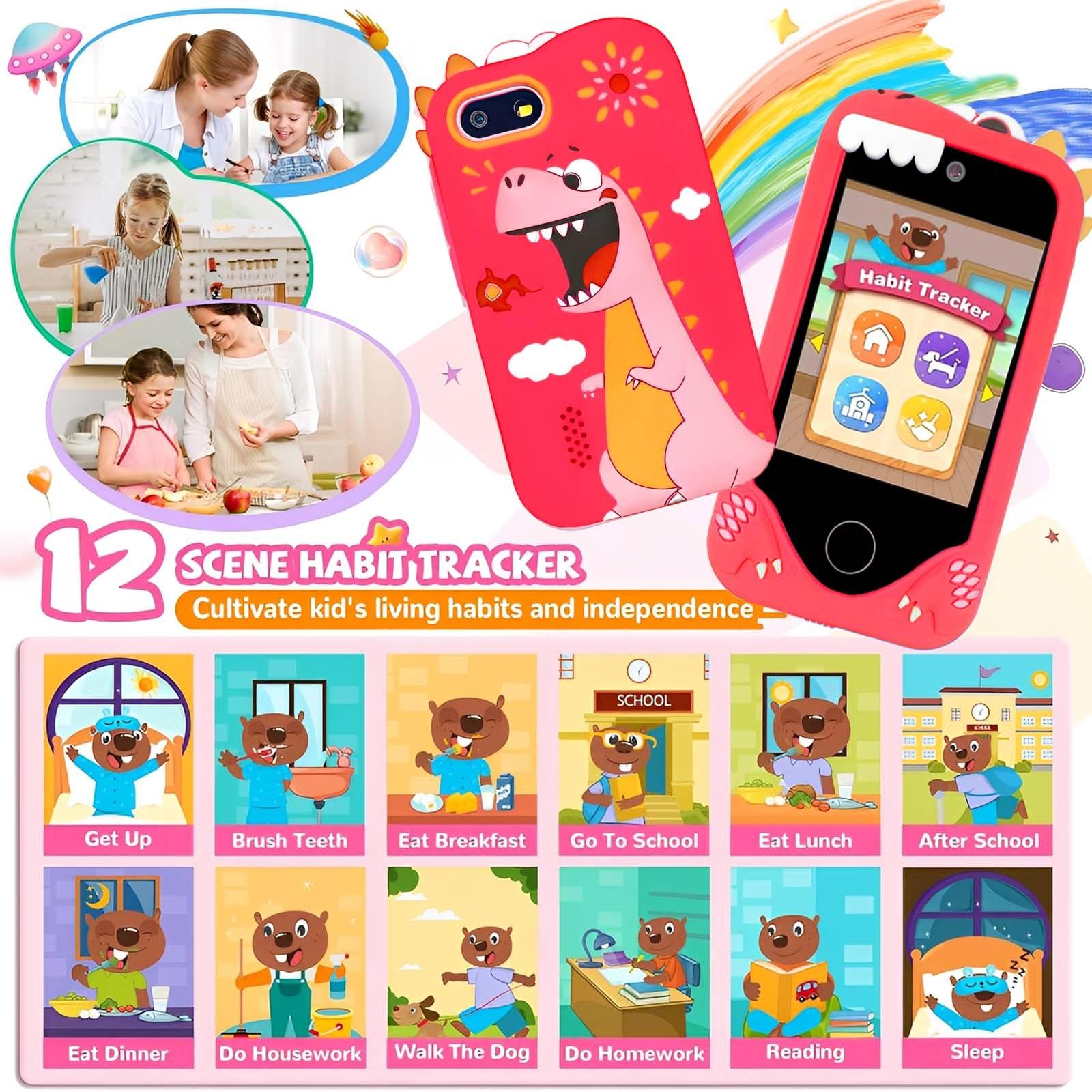 Kids Smart Phone Dual Camera Toy With 2.8 Inch HD Touch Screen Music Player And Learning Games Perfect Birthday Gift For Children