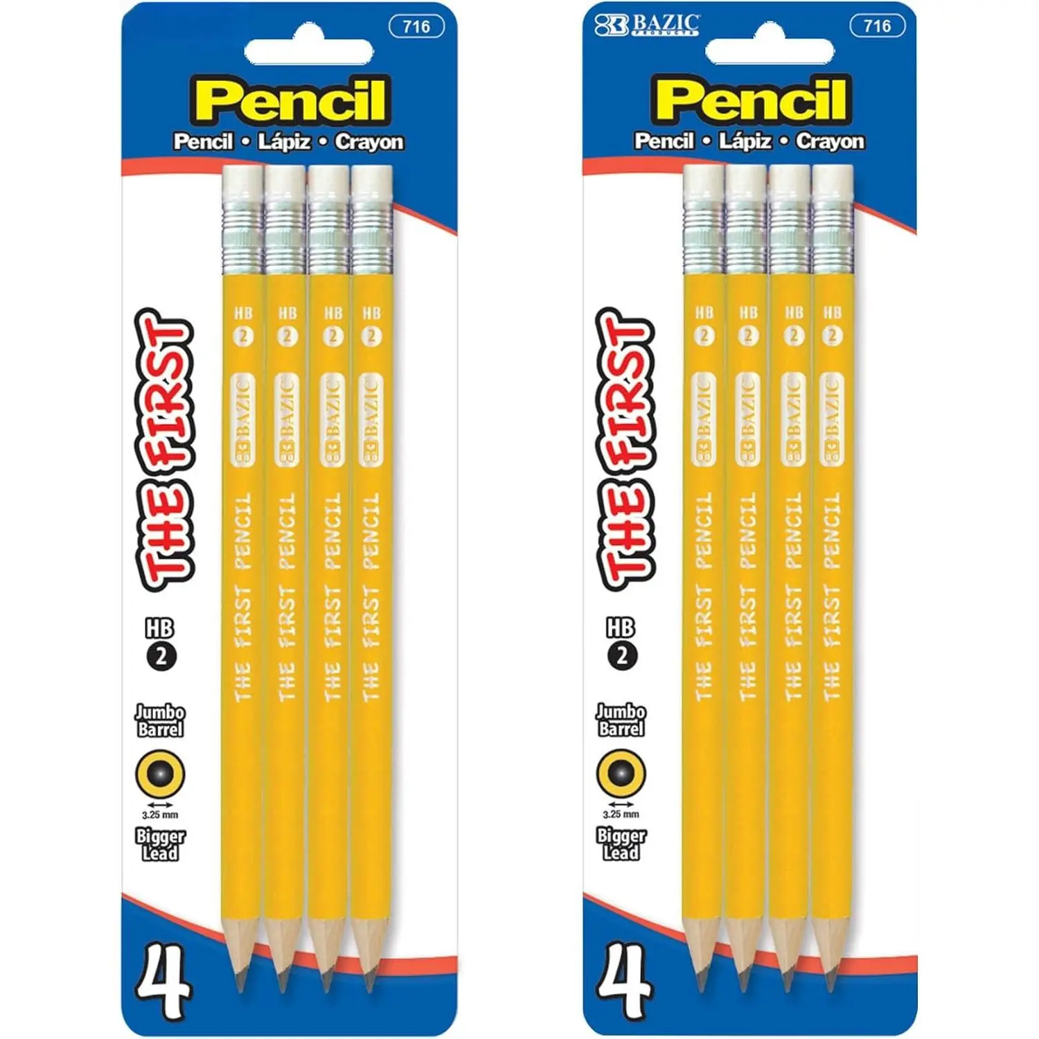 The First  #2 Yellow Pencils, Eraser, 4 Count, 2-Pack | eraser top, beginners, , early grades learning to write