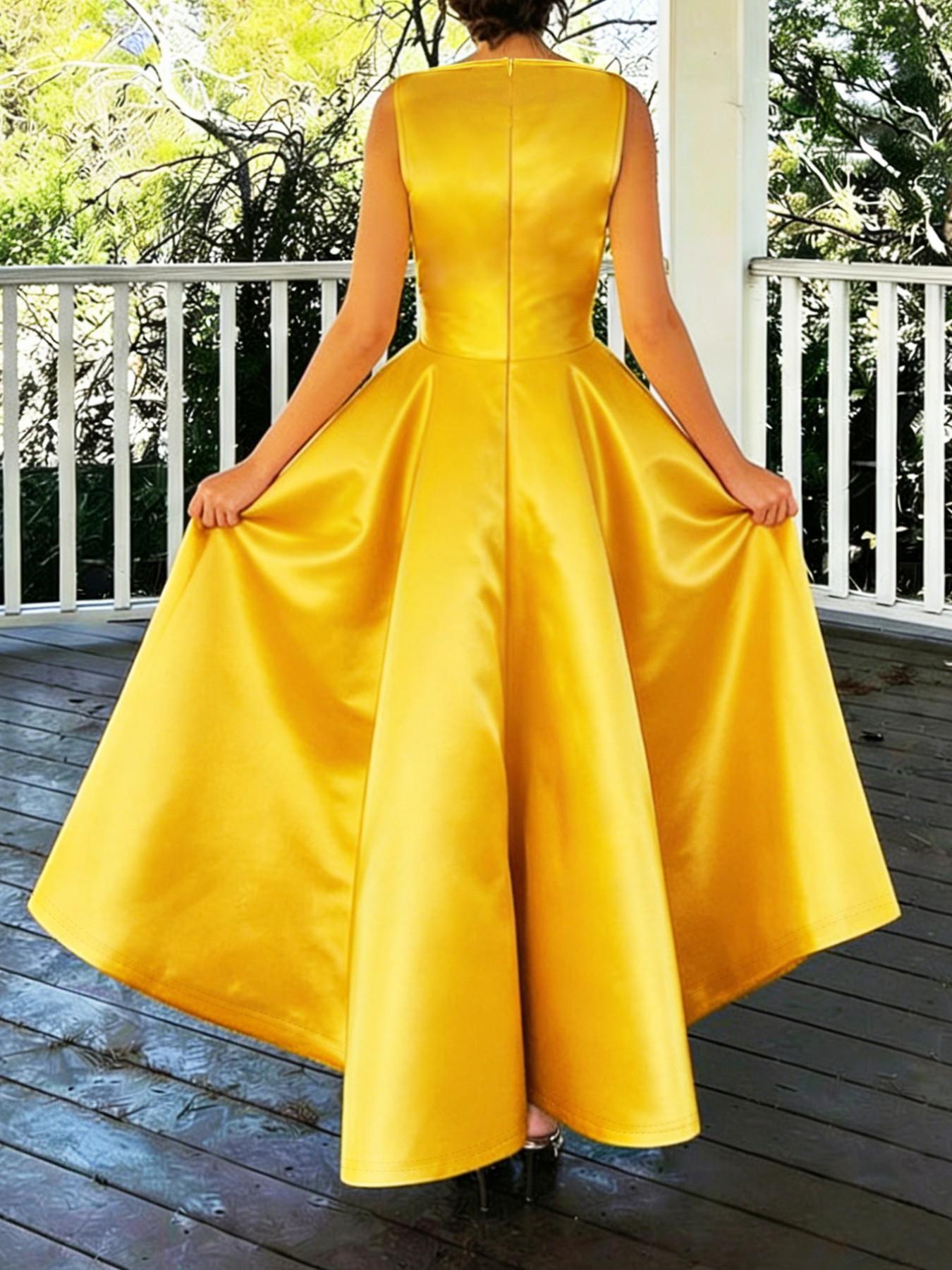 Elegant Satin Sleeveless A-Line Midi Dress, Women's Fashion Waist-Cinch Party Gown, Chic Evening Wear for Special Occasions