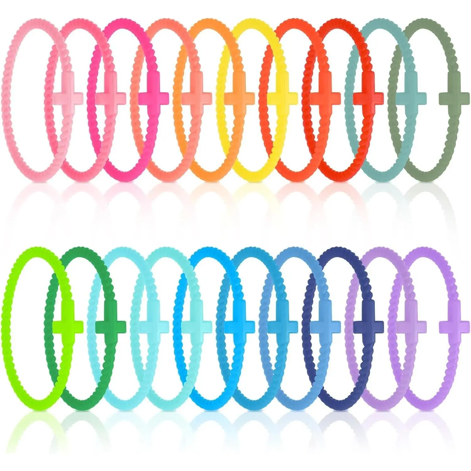 24/60 Pcs Jesus Bracelets Cross Silicone Bracelet Braided Stackable Rubber Wristband Silicone Jewelry Gift for Women Men