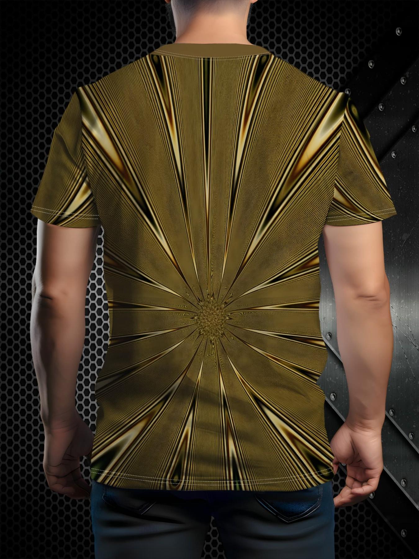 High-End Luxury Men's Ice Silk Short Sleeve T-Shirt, Summer New Business Casual Round Neck Top, Geometric Gradient Pattern, Breathable and Comfortable