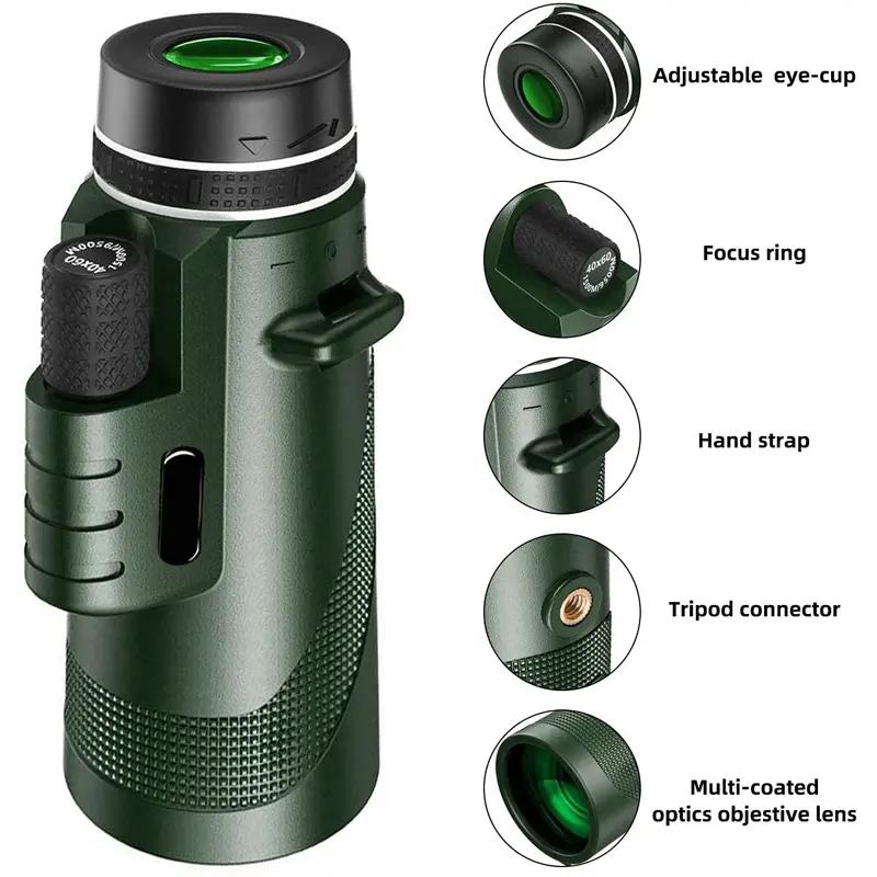 80x100 Powerful Monocular Telescope with Plastic Shell, BAK4 Prism, FMC Lens Coating, IPX4 Waterproof HD Optics, Eyepiece Focus, Large Eyepiece, Compact Rubber-Armored Body, Phone Adapter, Foldable Leisure Outdoor Gear for Travel, Hiking