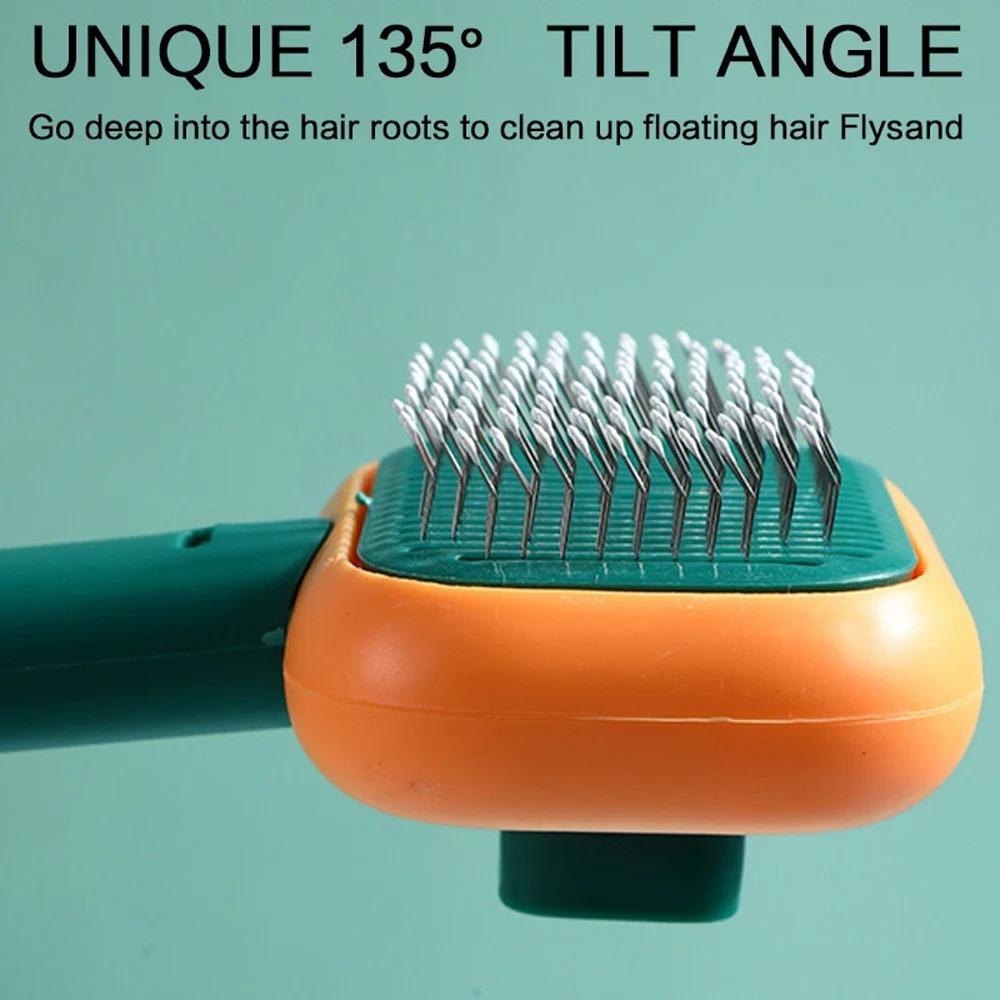 Self Cleaning Pet Grooming Brush, Stainless Steel Massage Deshedding Tool, Tangle Free Slicker Brush for Dogs Cats, One Click Hair Remover, Ergonomic Grooming Brush for Long Short Fur