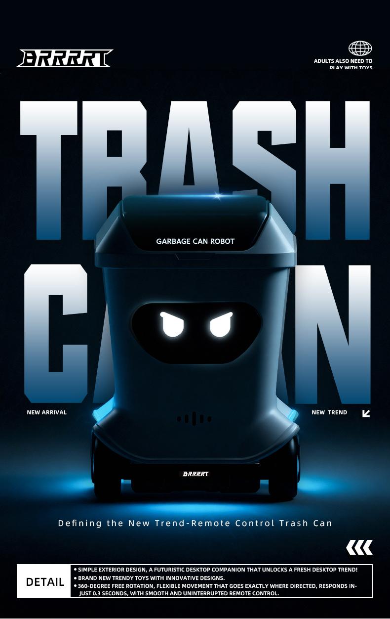 BRRRRT Mini Remote-Controlled Trash Can, Full-Scale Remote-Controlled Proportional Toy Set with Lights, Suitable for Adults, Children, Boys, and Girls, Remote-Controlled Trash Can Speed RC, Children's Christmas Gift.