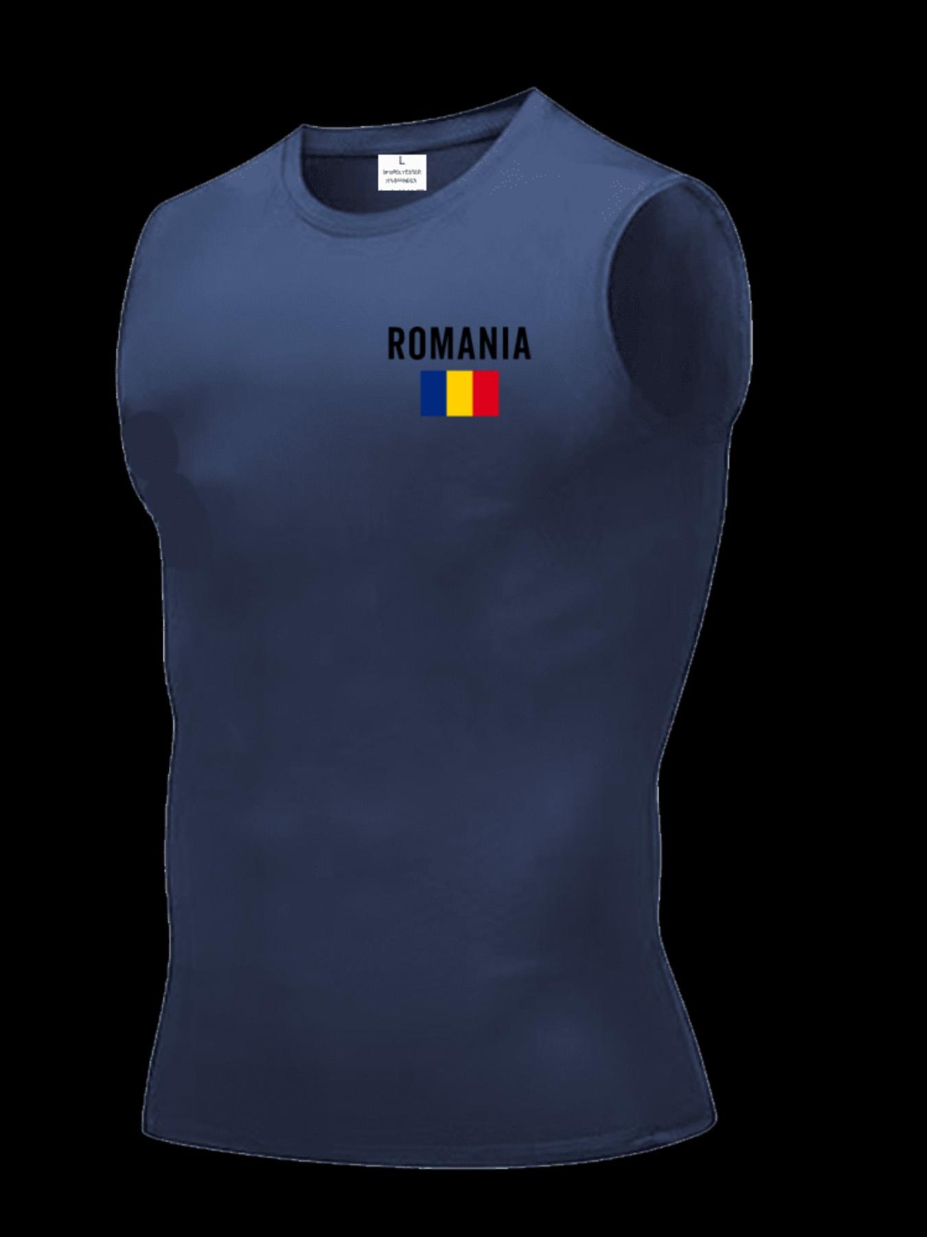 Men's Short Sleeve Sporty Top, Quick-Dry Breathable Fabric, Romania Pattern, Ideal for Gym, Running, Boxing, Outdoor Activities