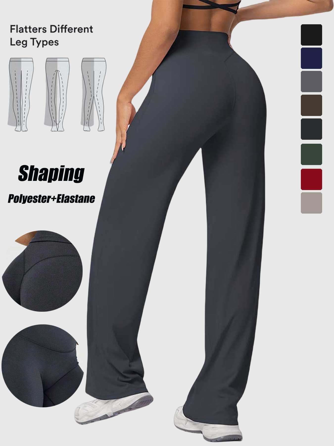 Women's High Waist Wide Leg Yoga Pants, Peach Butt Long Straight Leg Workout Pilates Fitness Quick-Dry Gym Wear, Polyester + Elastane, Athleisure Pants
