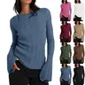 Women's Soft Basic Crew Neck Knit Pullover Top - Flared Wide Bell Sleeves, Fitted Slim Fit, Solid Color Fabric, Elegant Dressy Piece, Ideal for Party, Date Night Top