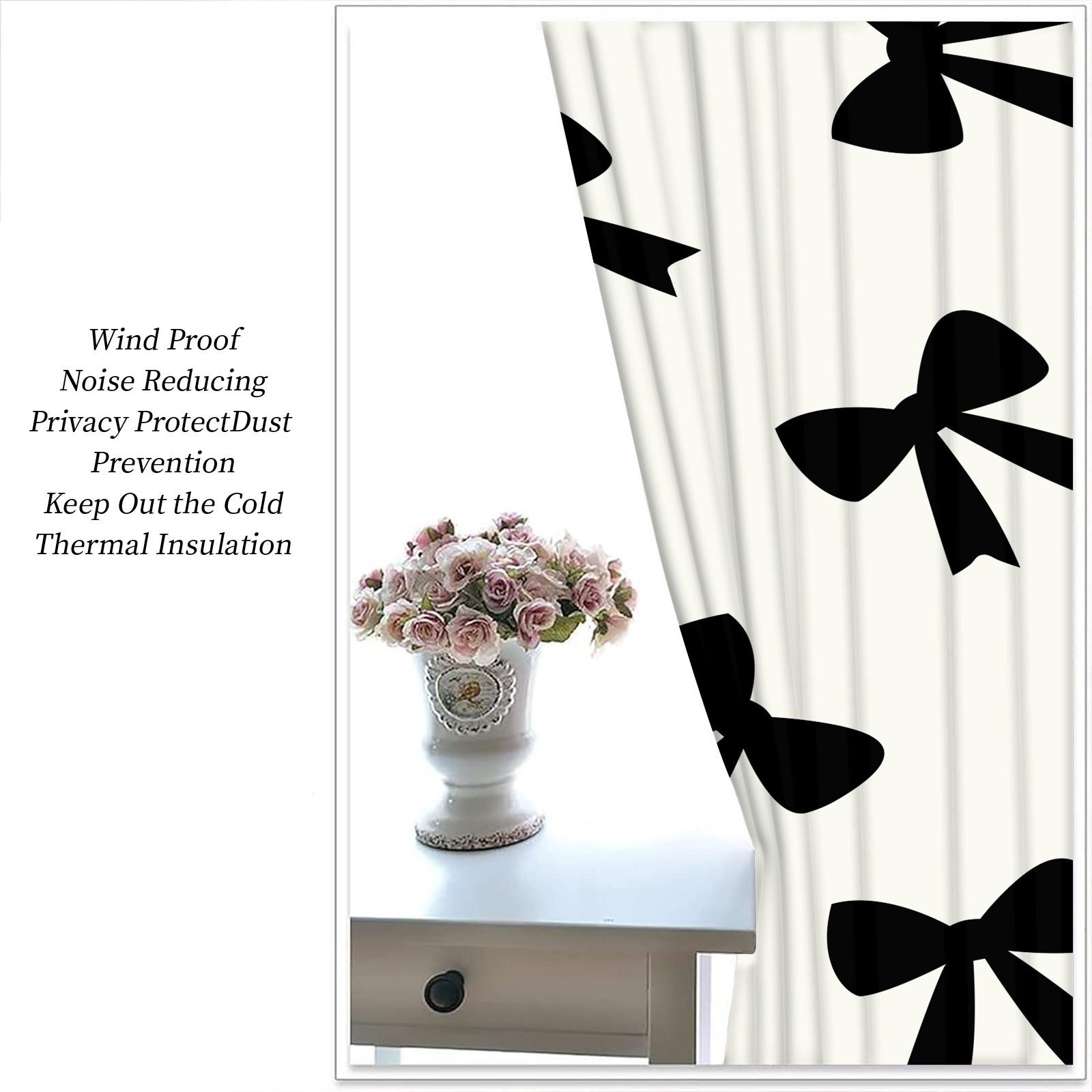 2Pcs 80% Blackout Bow Print Curtains, Minimalist Heart-Accented Window Drapes for Bedroom & Living Room, Sweet Gift for Girls