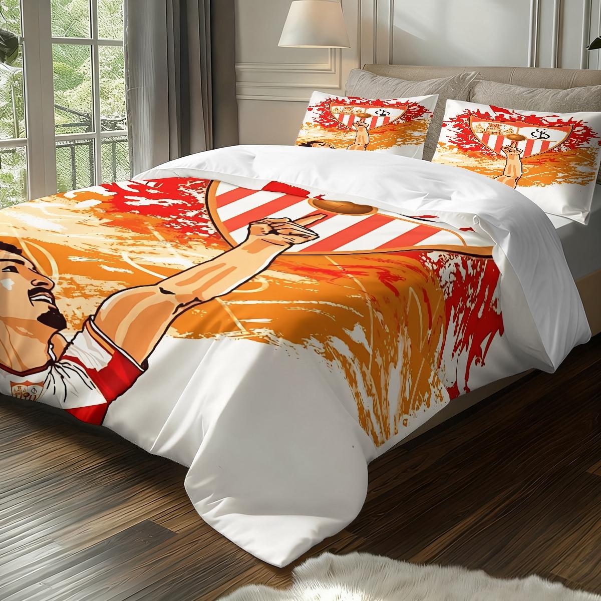 3Pcs,Sevilla Fútbol Club inspiration  three-piece bedding set, soft, comfortable and skin-friendly, universal in all seasons, bedding set, no pillow core, no quilt core, suitable for bedrooms, guest rooms - (1 quilt cover + 2 pillowcases)