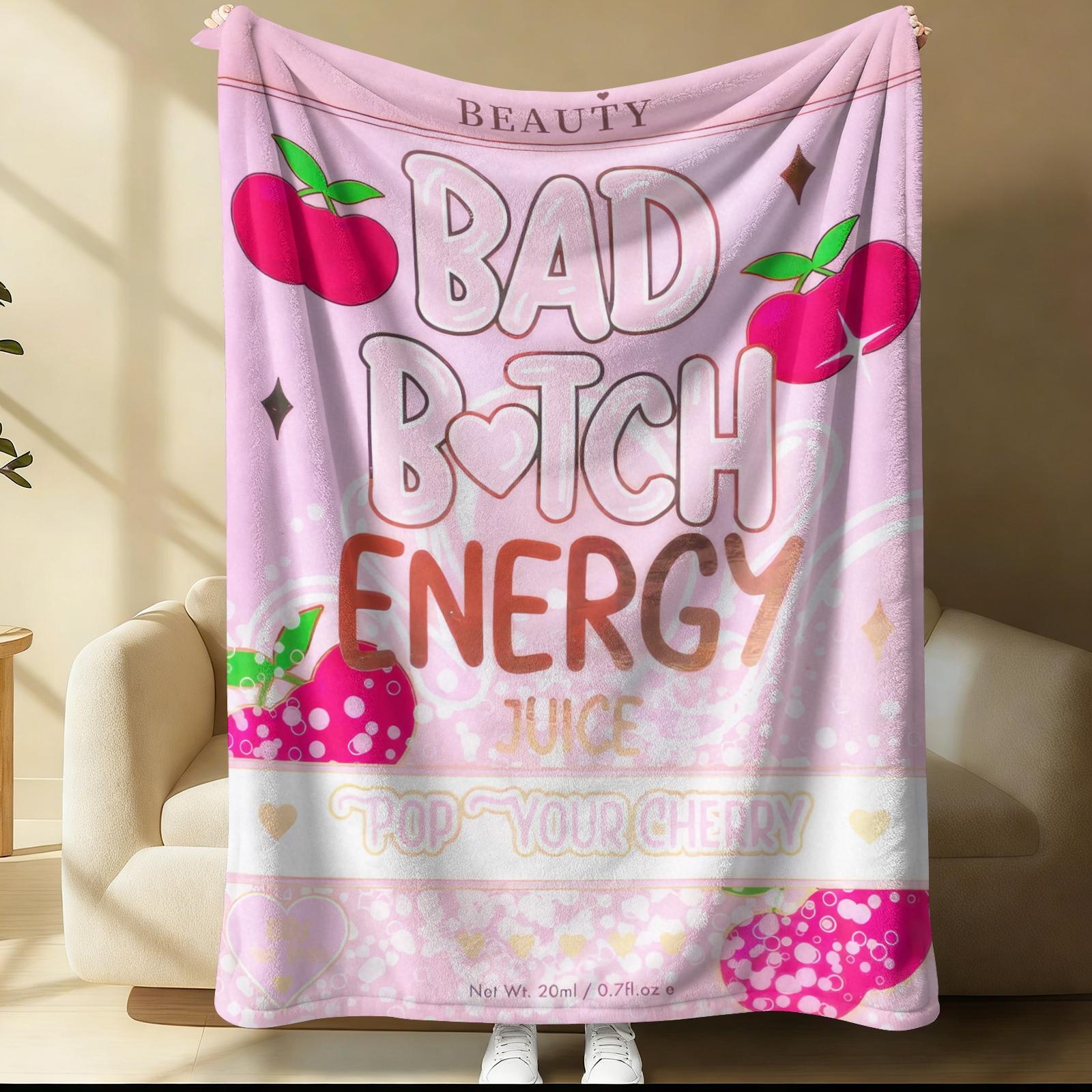 Bad B*tch Energy Flannel Blanket, Cute Sweet Print Warm Throw Blanket, Soft Cozy Nap Blanket for Couch Bed Recliner, All-Purpose Home Decor Gift Blanket