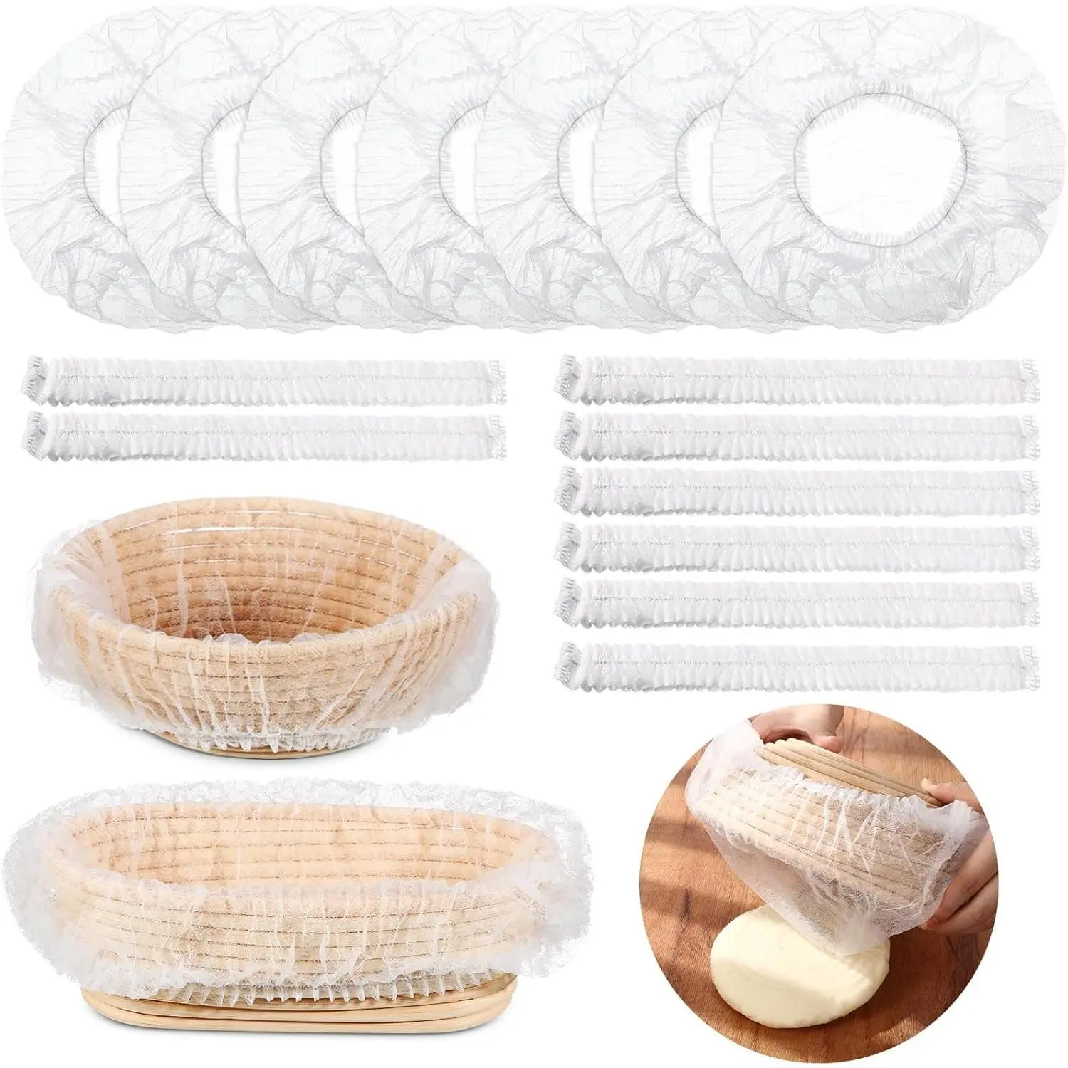 Fanfanwin 50 Pcs Banneton Liner Bread Proofing Basket Covers Non Woven Liner Non Stick Dough Bowl Covers for Bread Proofing Disposable for Rising Sourdough Supplies