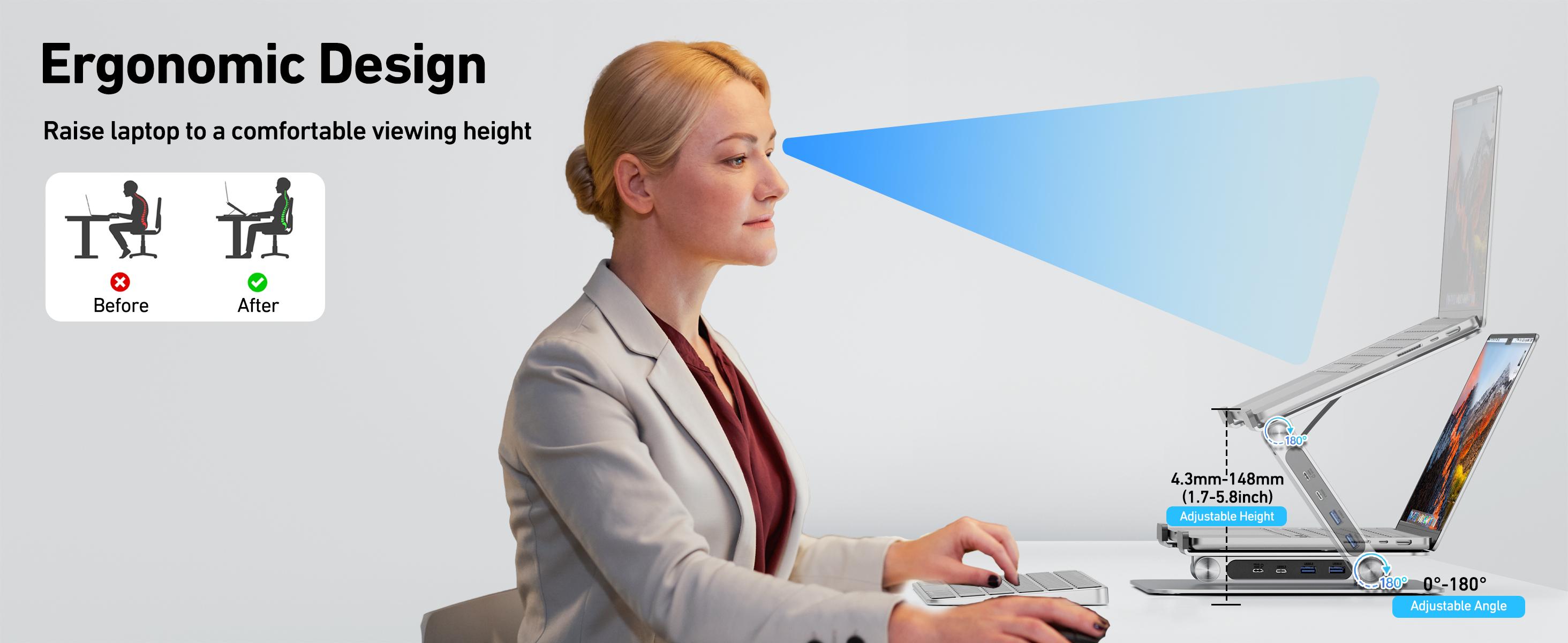 BENFEI Laptop Stand with USB C 7in1 Docking Station,HDMI 4K@60Hz,1*SD 1*Micro SD,100W Power Delivery,10Gbps 1*USB C 3.2 and 2*USB A 3.2 Compatible with MacBook Pro/Air, iPad Pro, XPS, Thinkpad