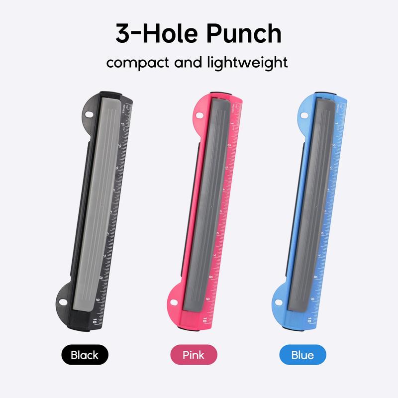 3 Hole Punch, 1 Count Portable Mini Hole Puncher with Ruler, Multifunctional Punching Ruler for DIY Craft, Teaching, Office Stationery & Supplies