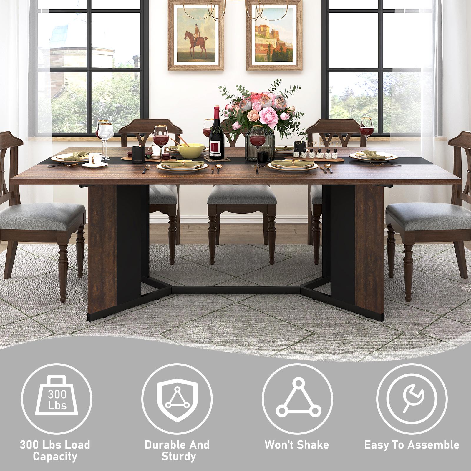 94In/78In/71In Large Rectangular Brown Dining Table for 4 5 6 7 8 People w/35 Marble-Color Wood Watrproof Tabletop,Adjustable Leg.6ft Luxurious Family Dinner Table for Office Kitchen Living Room (not included Chair)