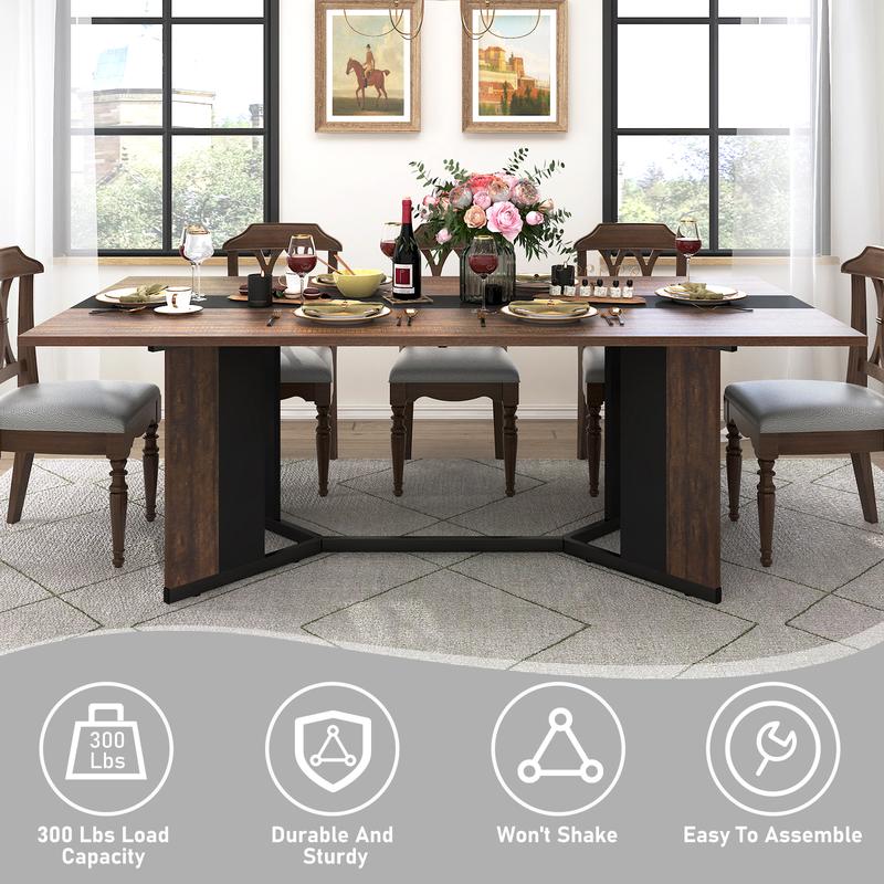 94In/78In/71In Large Rectangular Brown Dining Table for 4 5 6 7 8 People w/35 Marble-Color Wood Watrproof Tabletop,Adjustable Leg.6ft Luxurious Family Dinner Table for Office Kitchen Living Room (not included Chair)