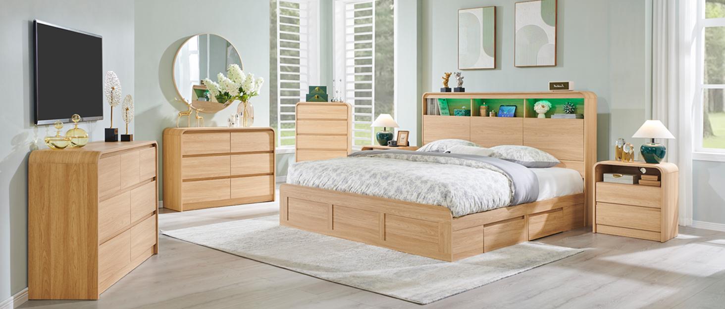 Aitjunz Modern 8 Drawers Dresser for Bedroom, 55" Wide Dressers & Chest of Drawers w/Curved Profile Design, Wood Mid Century Storage Dressers Organizer for Bedroom, Living Room, Natural Oak