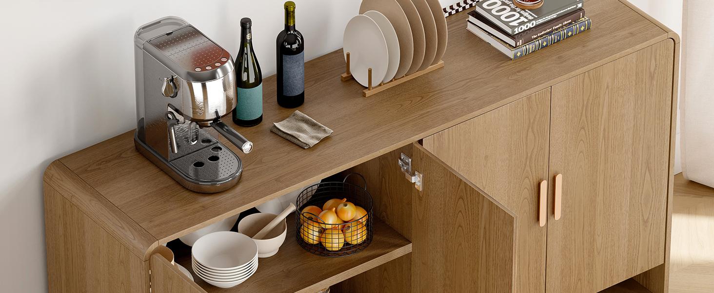 【SPOTLIGHT DAY】ONBRILL Gorgeous 31.5"/60" Sideboard Buffet Cabinet with Storage, Curved Design Modern INS Coffee Bar Cabinet with Doors, Farmhouse Storage Cabinet with Adjustable Shelves for Living Room Kitchen Hallway,Bedroom Furniture