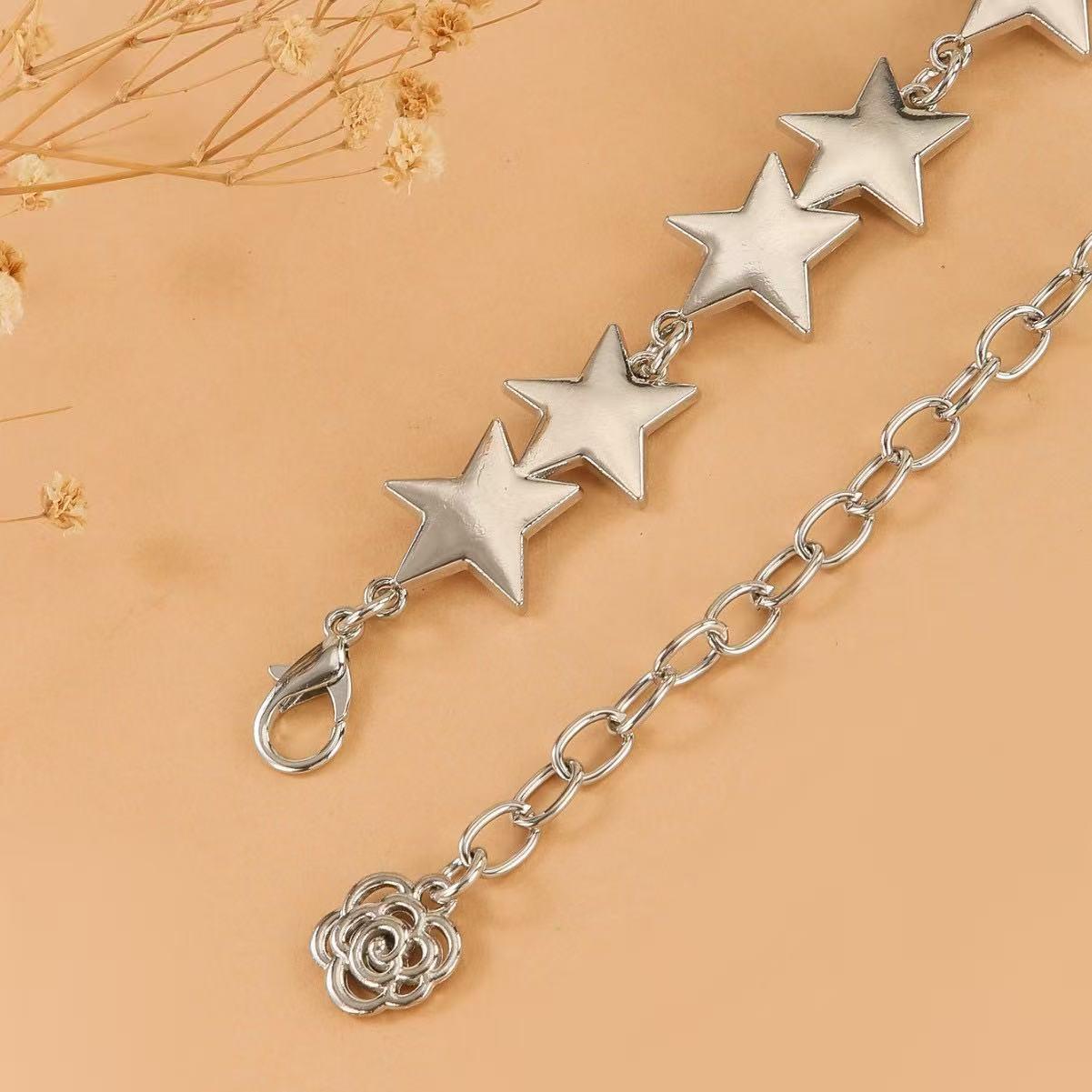 Adjustable Star Metal Chain Waist Belt, Rose Tail Design, Punk Style Fashion Accessory, Unique Hip-Hop Decorative Waistband