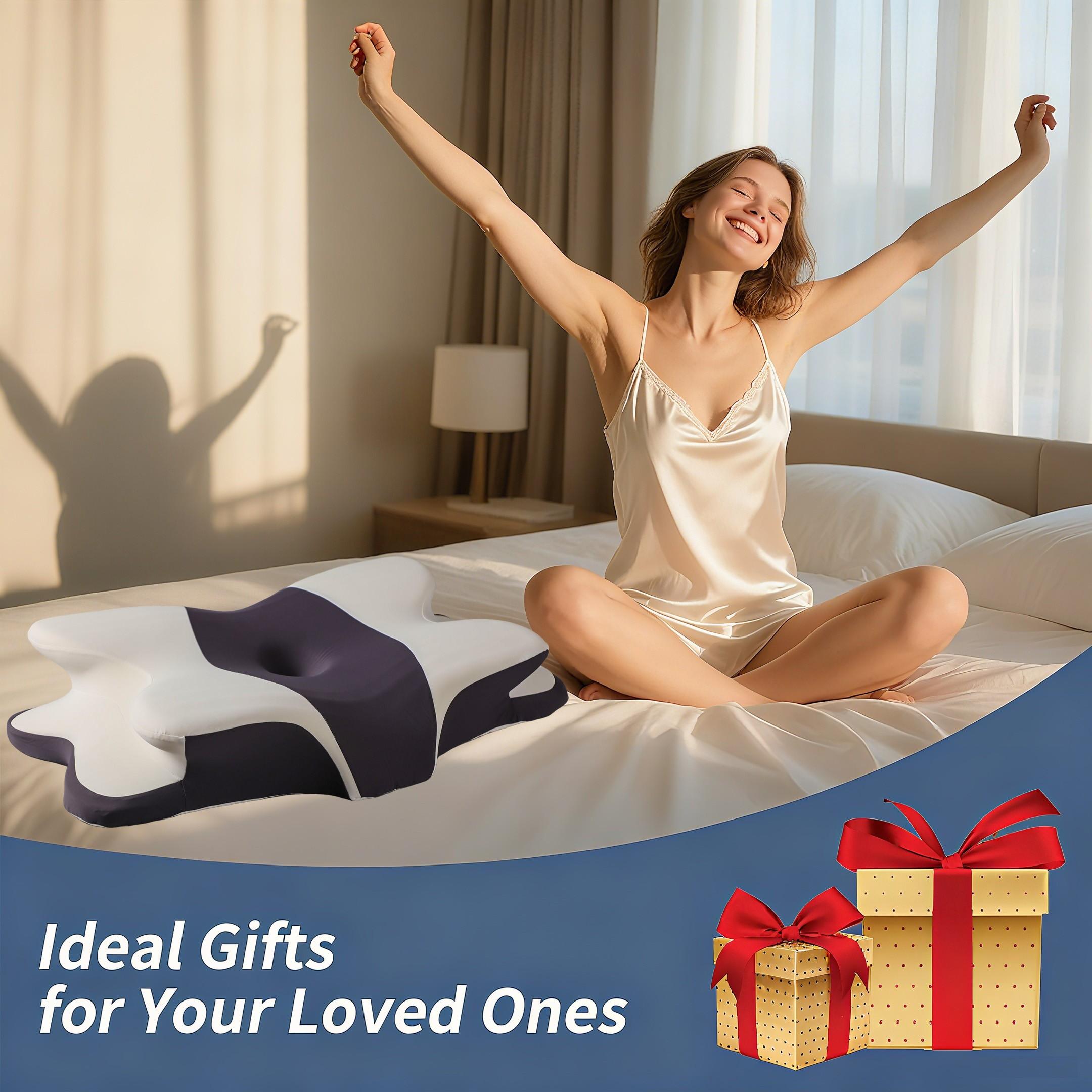 Double-sided neck pillow, dual-height memory foam pillow, cool breathable pillowcase, enlarged armrest area, center groove design, zoned contour pillow, Soft for Side Sleep Stomach Sleeping and Back Sleepers