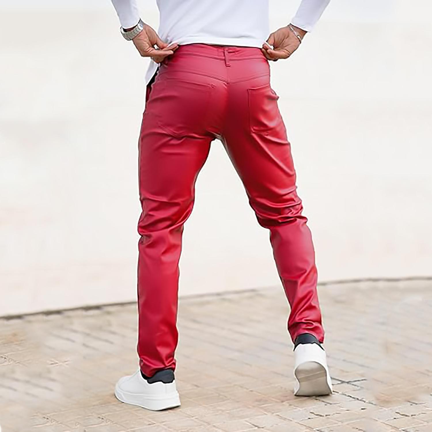 GINGTTO Mens Slim Fit Pants Stretch Pu Faux Leather Motorcycle Biker Pants