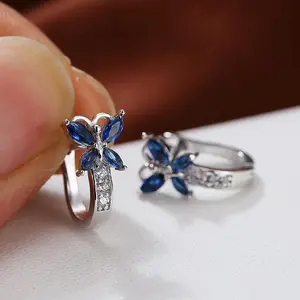 18K Golden Plated Marquise Cut Birthstone Crystal Zirconia Earrings, Cute Butterfly Shaped, Synthetic Cubic Zirconia, Copper Ear Needle, Valentine'S Day Gift Jewelry for All Seasons