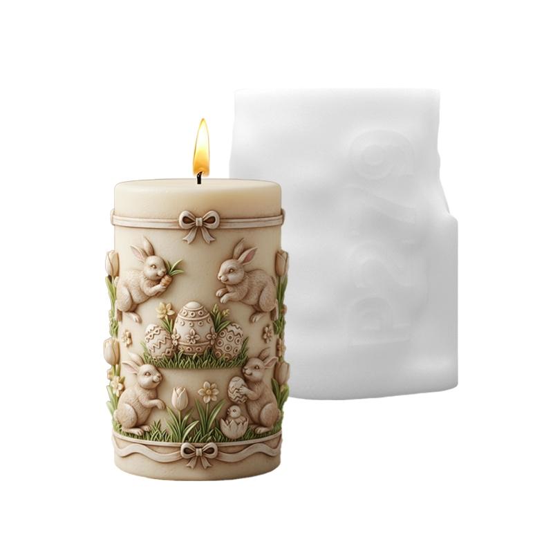 Easter Egg Rabbit Embossed Candle Silicone Mold, Spring Tulip Garden Theme Aromatherapy Mold, Holiday Celebration Handmade Candle Mould