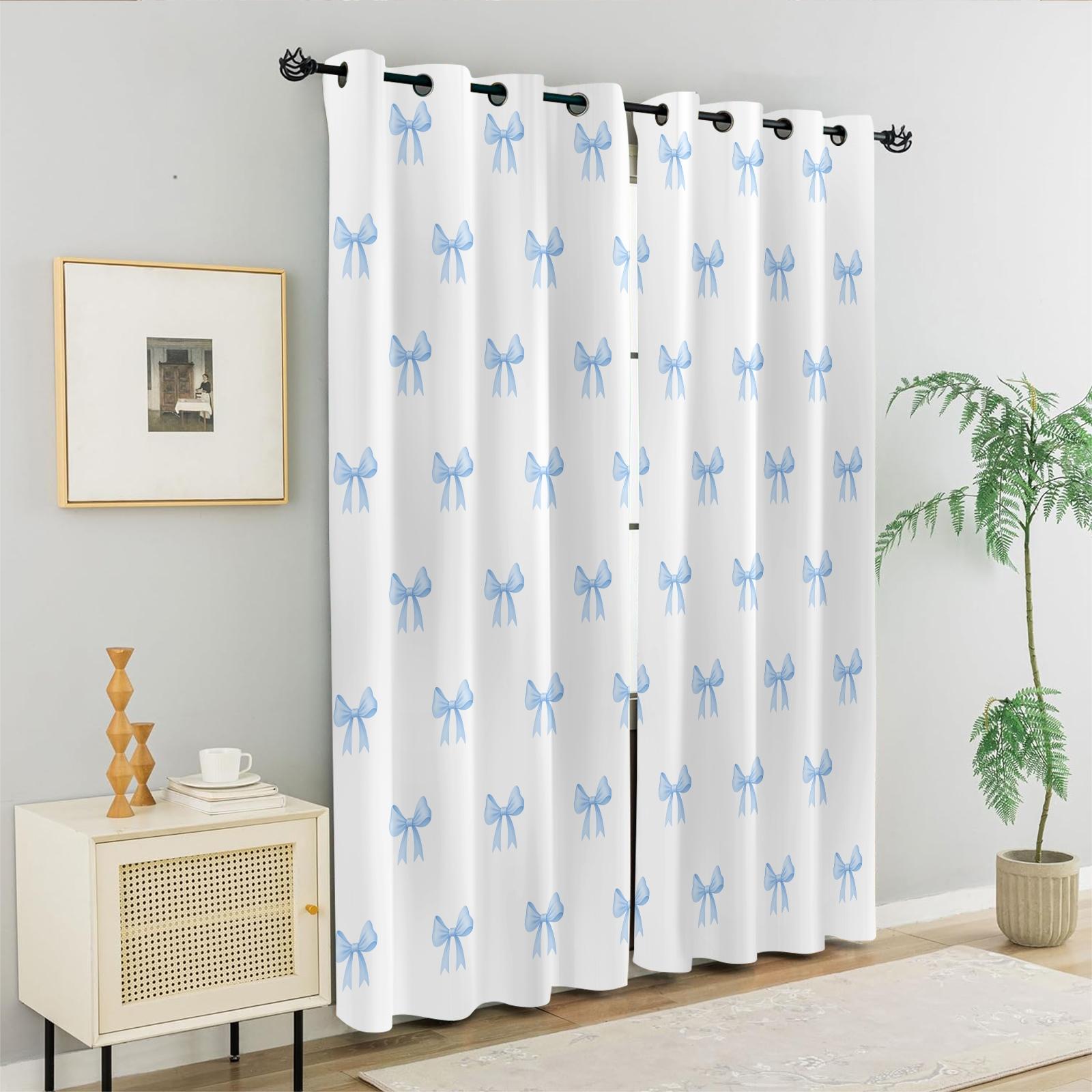 2Pcs Cute Bow Knot 80% Blackout Curtains, Fresh Pastel Ribbon Design Curtains for Bedroom & Living Room, Warm Gift for Teen Girls and Women