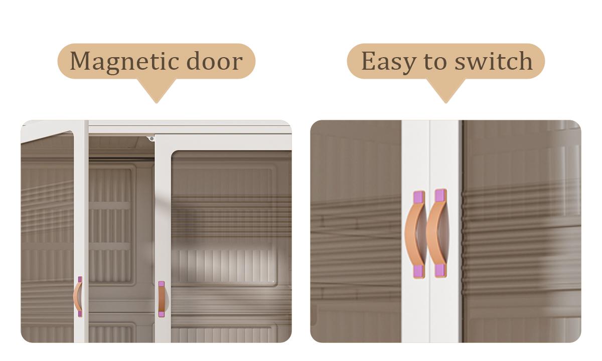 Stackable Storage Bins with Wheels – Folding Storage Cabinet with Magnetic Door, Aesthetic Plastic Organizer for Closet, Bedroom, Dorm & Kitchen