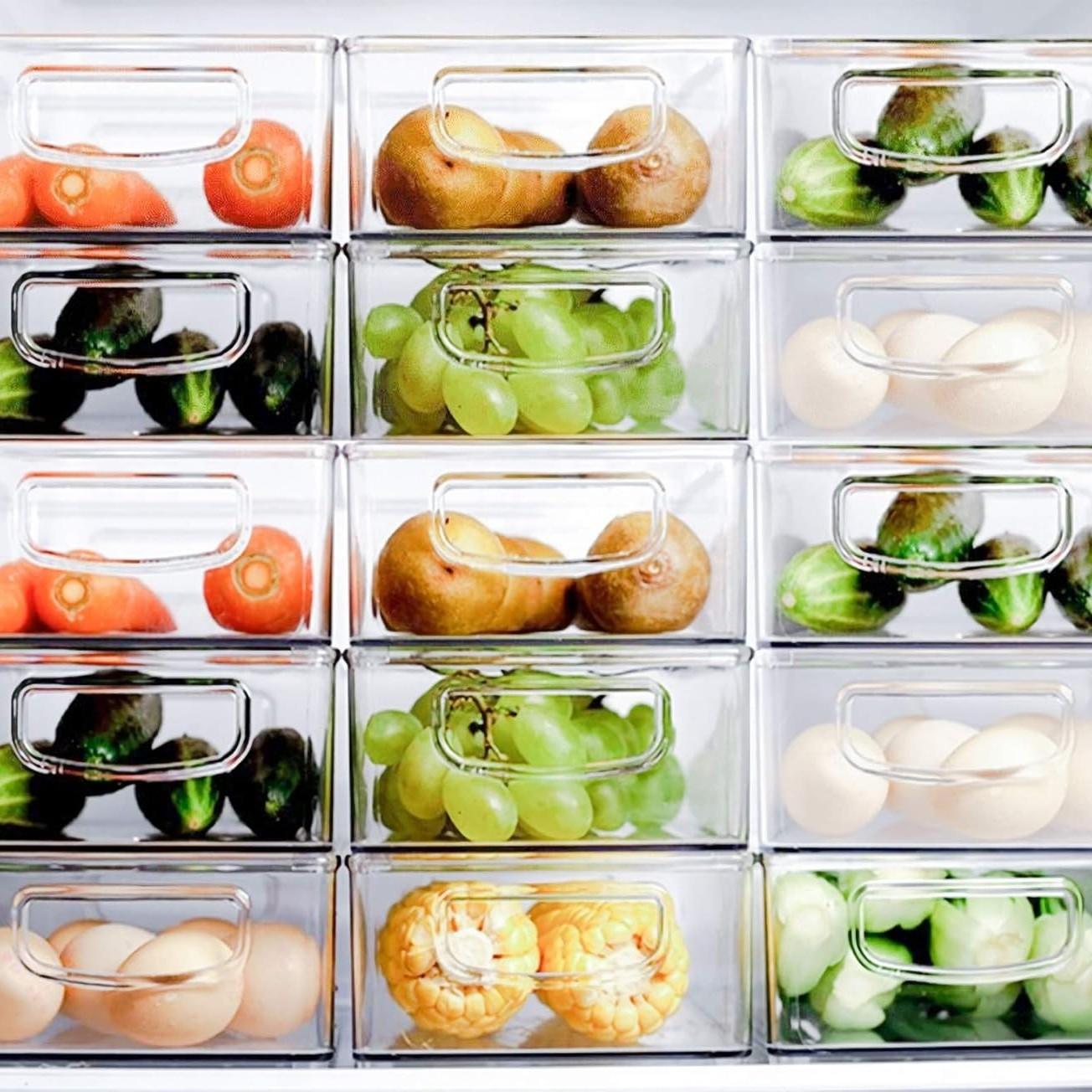 Transparent Cosmetic Organizer Shelf, Stackable Desktop Storage Box, Office Makeup Jewelry Tray, Kitchen Food Container with Handle