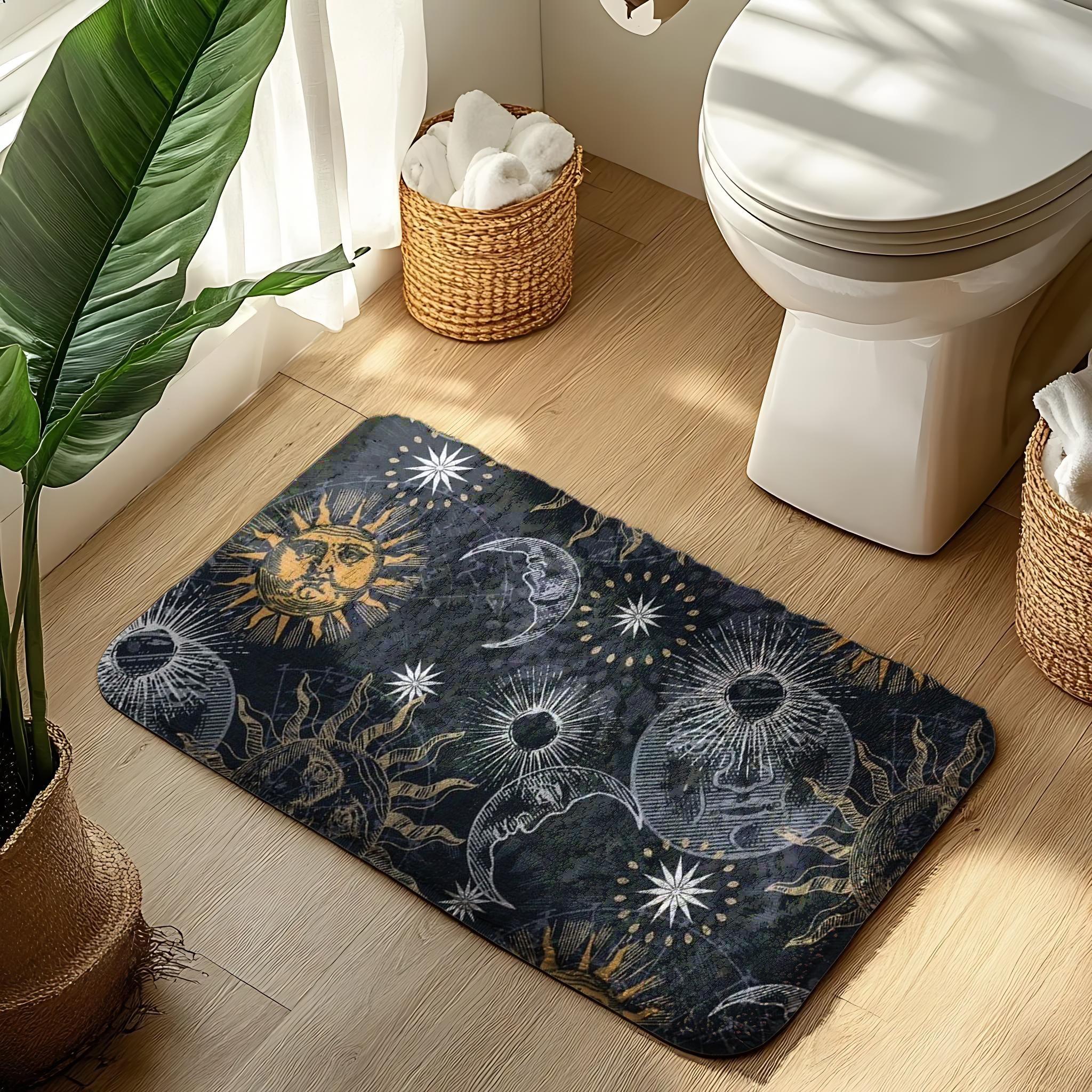 Sun, moon, stars and celestial patterns 1-Piece Bathroom Mat, Soft Bath Mat, Absorbent High-Quality Bathroom Carpet, Non-Slip and Comfortable Bathroom Mat, Suitable for Bathroom Floors, Sinks,