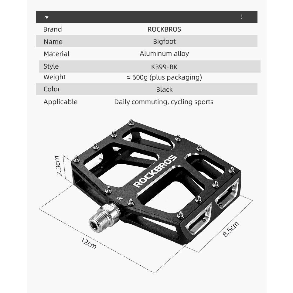 ROCKBROS Bicycle Wide Thread Pedals MTB Road Bike Dustproof Pedals Waterproof Aluminum Alloy Wear-resisting