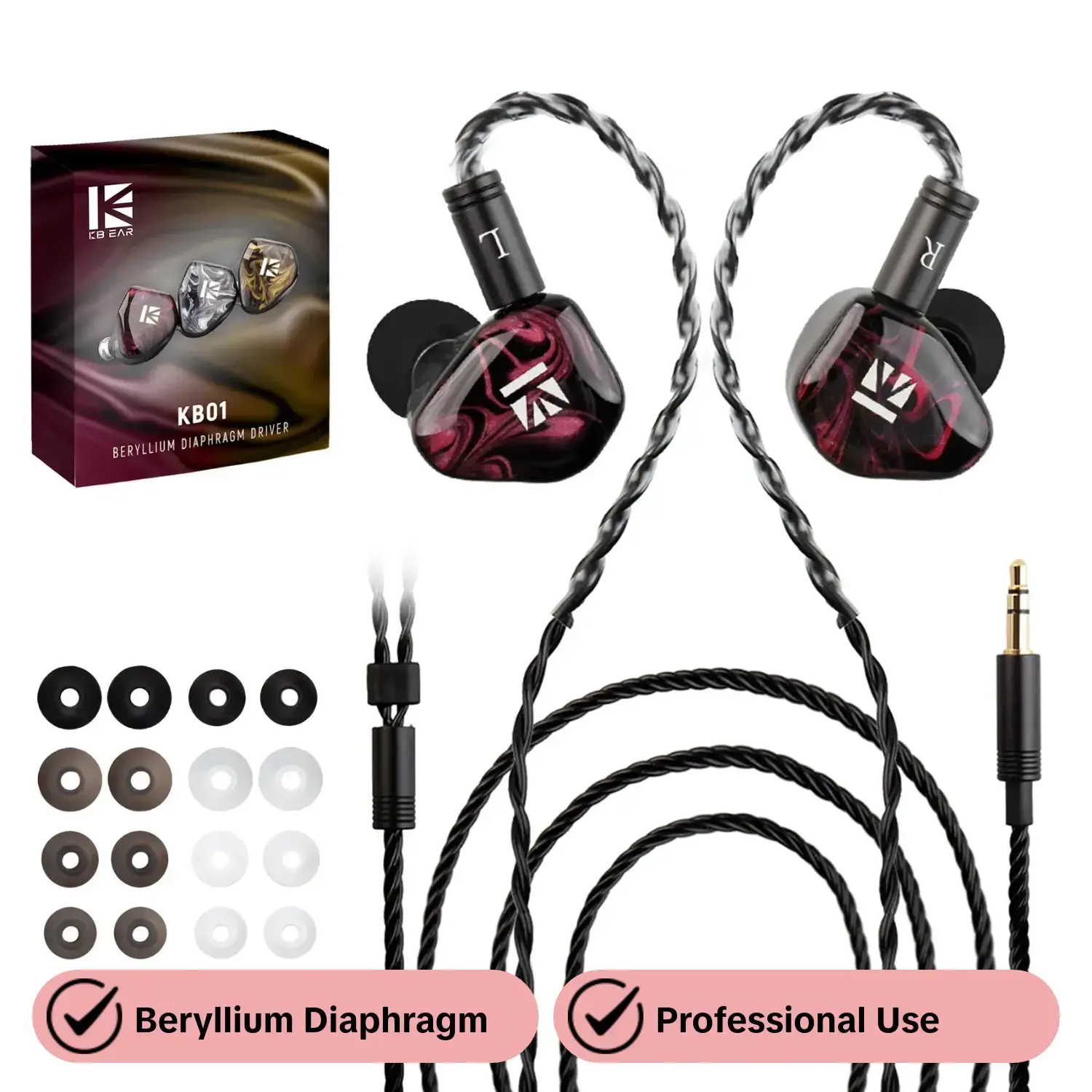 Kbear KB01 in-ear Monitor, HiFi Beryllium Diaphragm Dynamic Driver in-ear Headphones, Wired Earbuds, High-end iem Earphones for Musicians Singers, Audio
