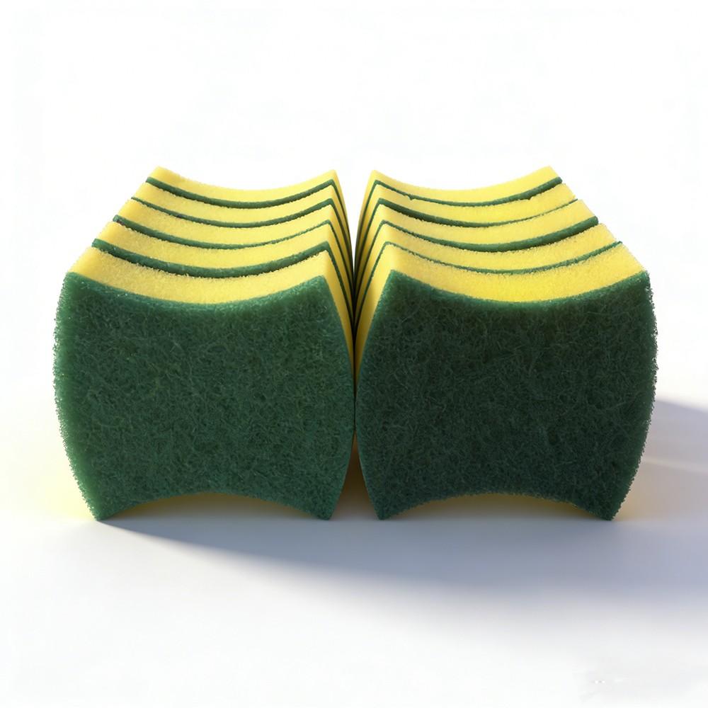10 Pieces Waist Type Dual-Sided Cleaning Sponges, Simple Style, Oil Removal, No Scratching, Home Kitchen Daily Clean