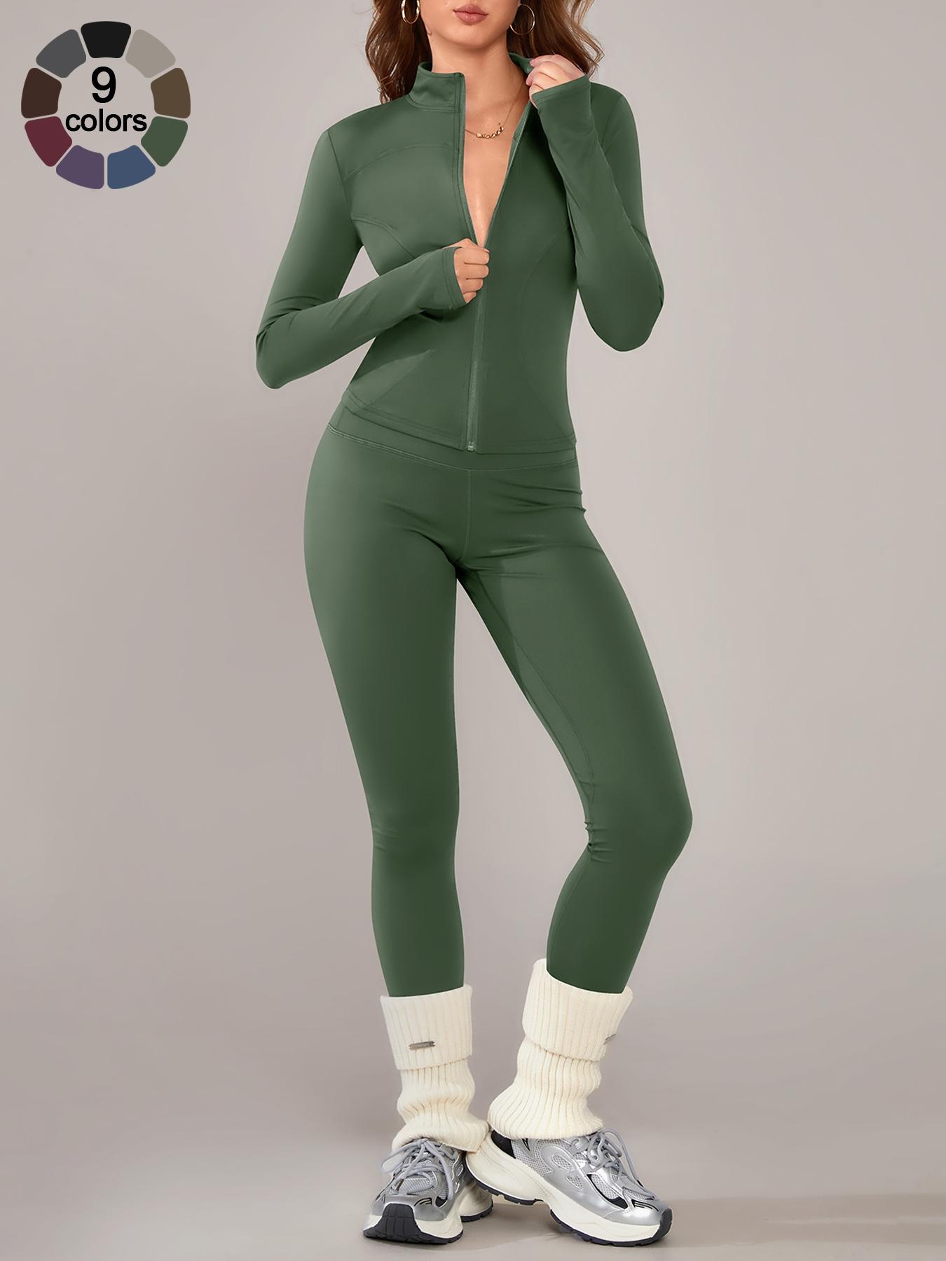 Women's Breathable Sporty Yoga Set, Tight-Fitting High Waist Pants & Long Sleeve Jacket for Fall & Winter, Clothes Set for Gym Outdoor Running