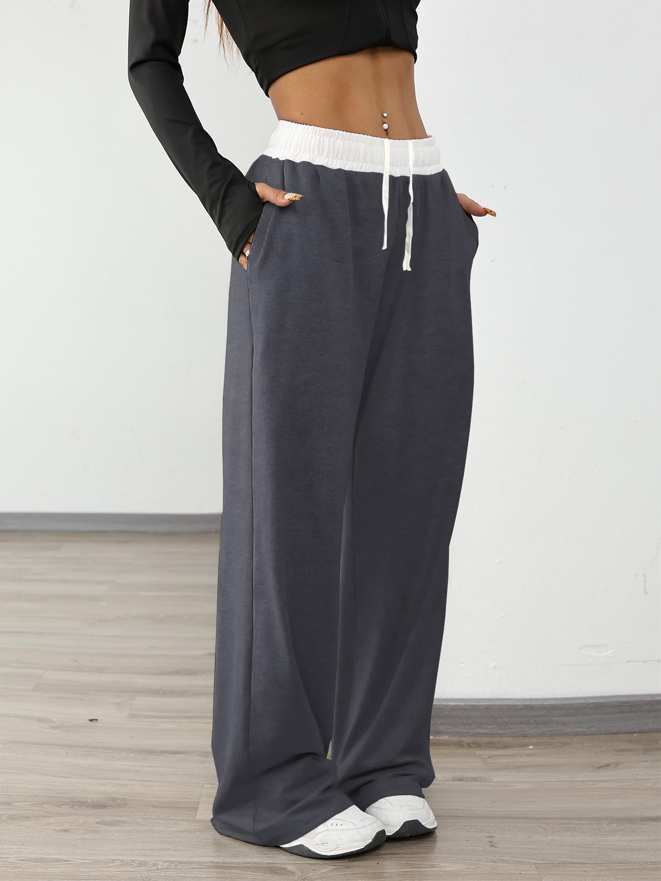 Women's High Elasticity Running Pants with Color Block Waistband Design, Outdoor Casual Hiking Gym Jogging Sportswear with Pockets Gym Sportswear Bottoms