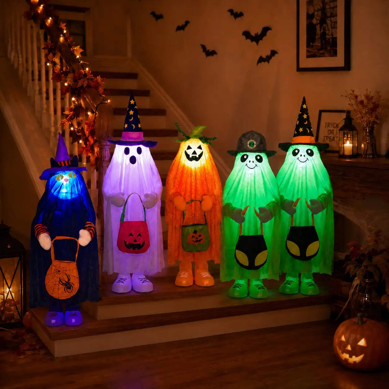 Standing Halloween Decoration, Cute and Scary, LED Lights, Battery Operated, 5 Styles, Perfect for Yard, Living Room, Fireplace