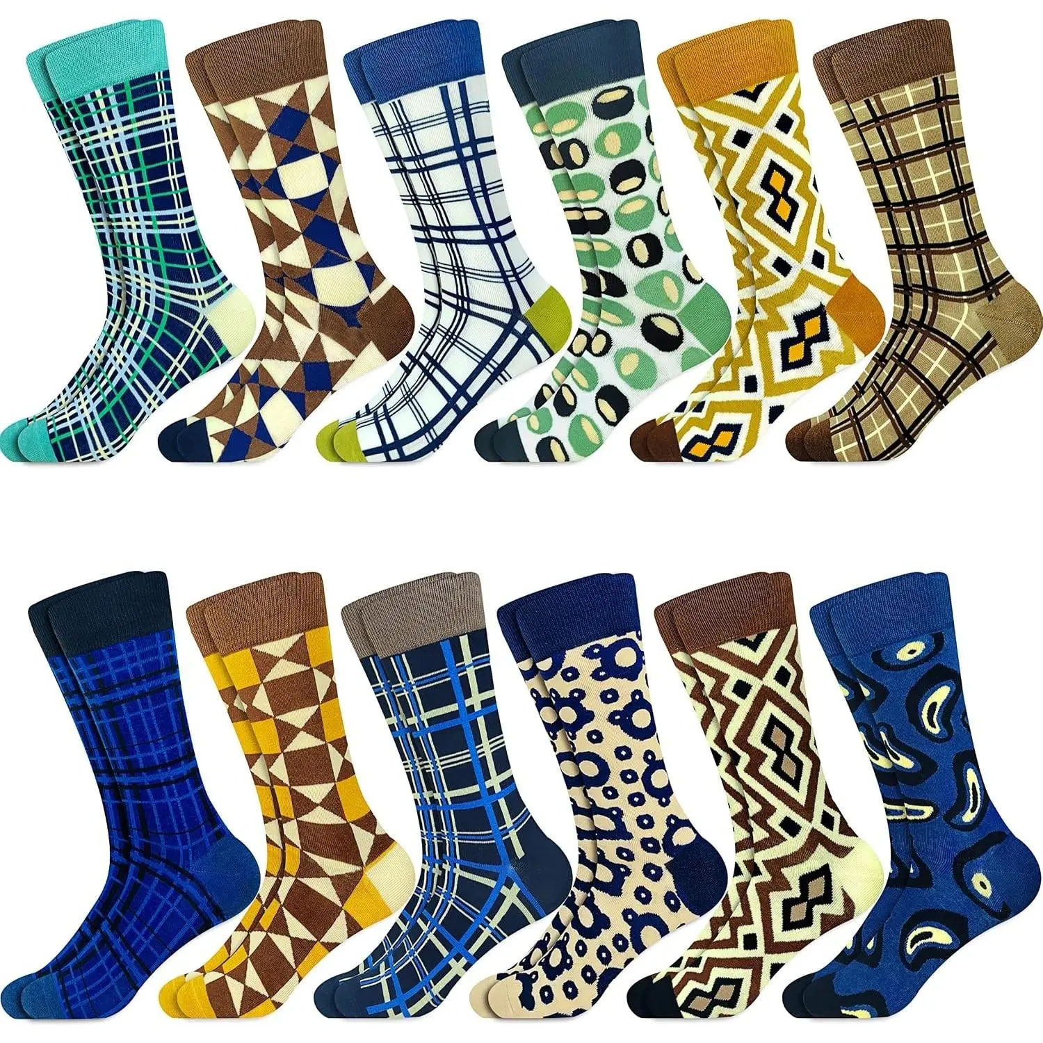 Men's Dress Socks Argyle Fun Colorful Novelty Crazy Patterned Cotton Calf Bulk Pack Size 8-12Gift