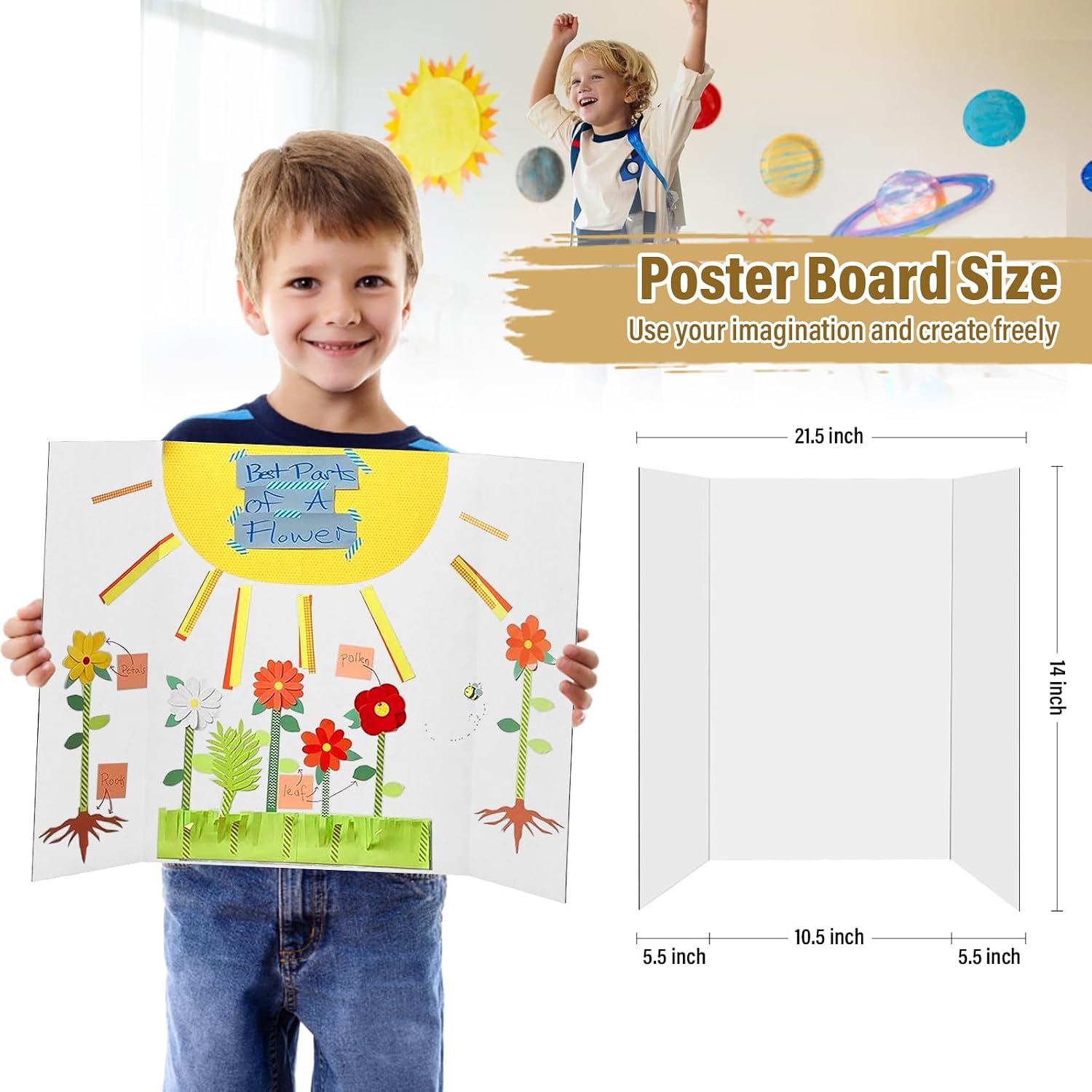 4 count Trifold Poster Board, 21.5x14 inches Small White Poster Board Comes with Sticky Accessories, Corrugated Presentation Boards, Display Board for School Projects, Business Presentations