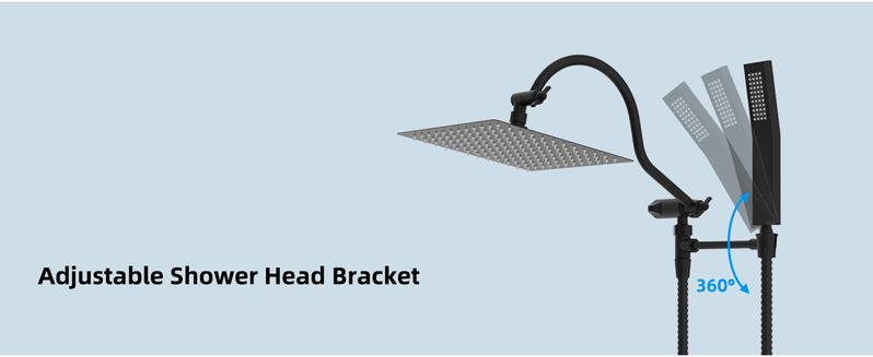 Hibbent All Metal Shower Head, 10'' High Pressure Rainfall Shower Head, Showerhead Combo/Handheld Shower Wand, 12'' Adjustable Curved Shower Extension Arm, 71'' Hose, 2 Shower Holders, Matte Black