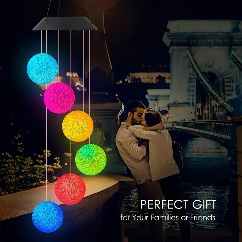 Outdoor Solar Hanging Decorative Garden Lights, Modern outdoor lighting, 6 LED Bround Ball Design Lights, Smart Light Sense, Color Changing Lights for: Patio, Party, Yard, Home Decorations, Valentine's Day Gift, Patio Lighting