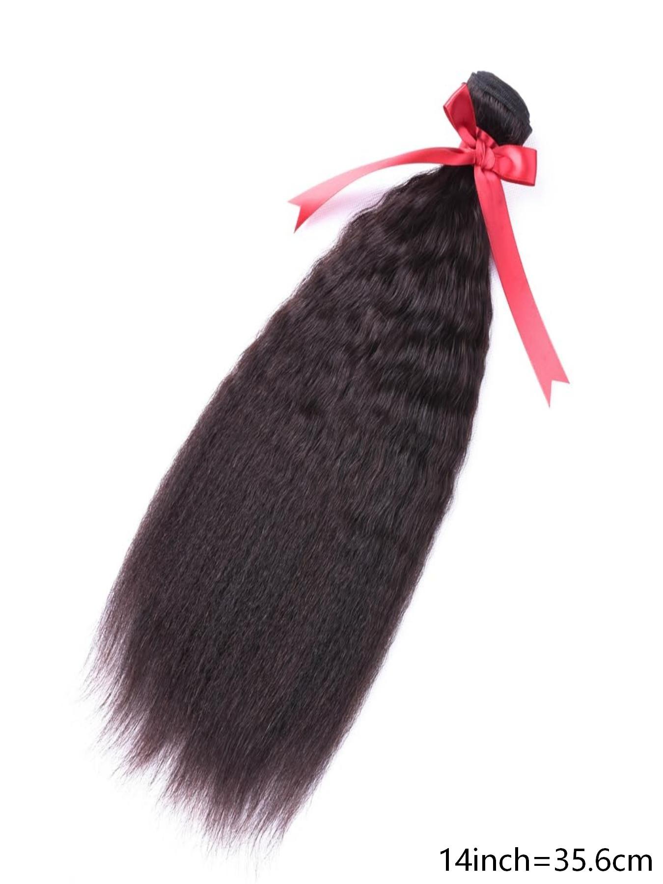 1PC R6-RIKS Natural Black Kinky Straight Human Hair Bundle, Brazilian Hair Weave