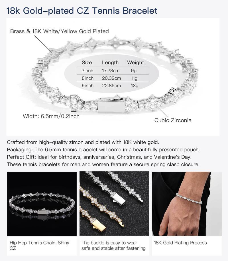 Viral 18K Gold Tennis Bracelet for Men Women, 6.5mm Classic CZ Chain with Premium Sparkle & Durable Tarnish-Proof Finish, Perfect Stackable Everyday & Party Jewelry