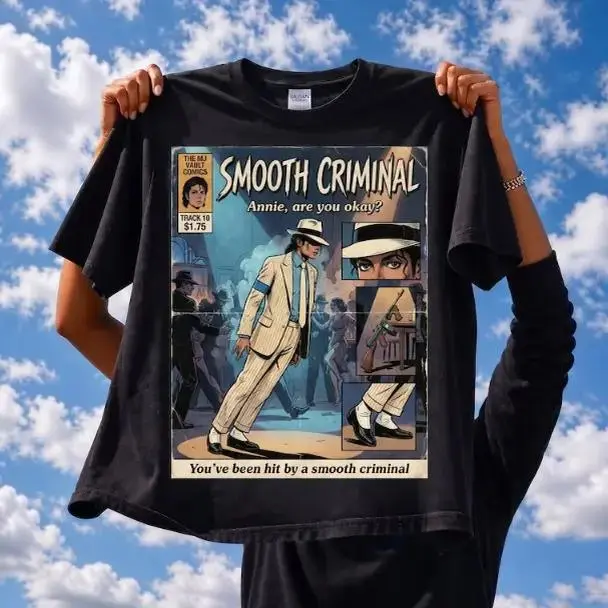 Michael Jackson Smooth Criminal Quick-Dry T-Shirt, Retro Comic Style, Front Print, Unisex Oversized, Ideal for Shows and Alternative Looks